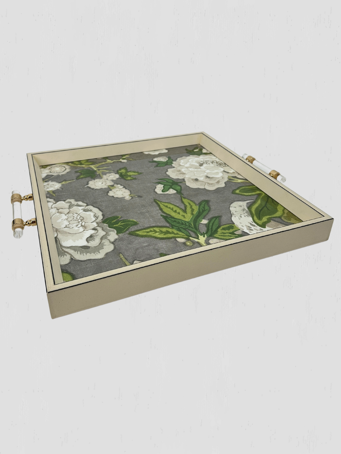 Floral Decorative Tray Lucite Handles