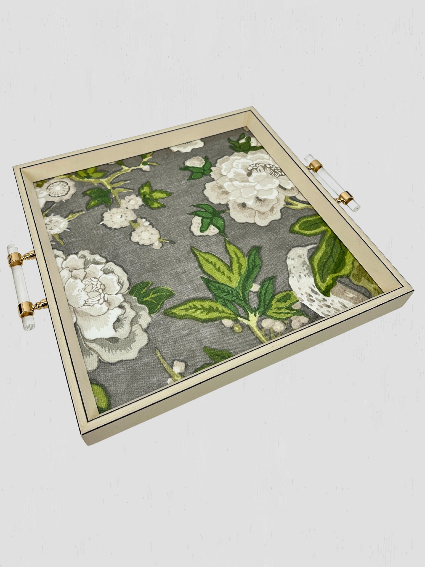 Floral Decorative Tray Lucite Handles