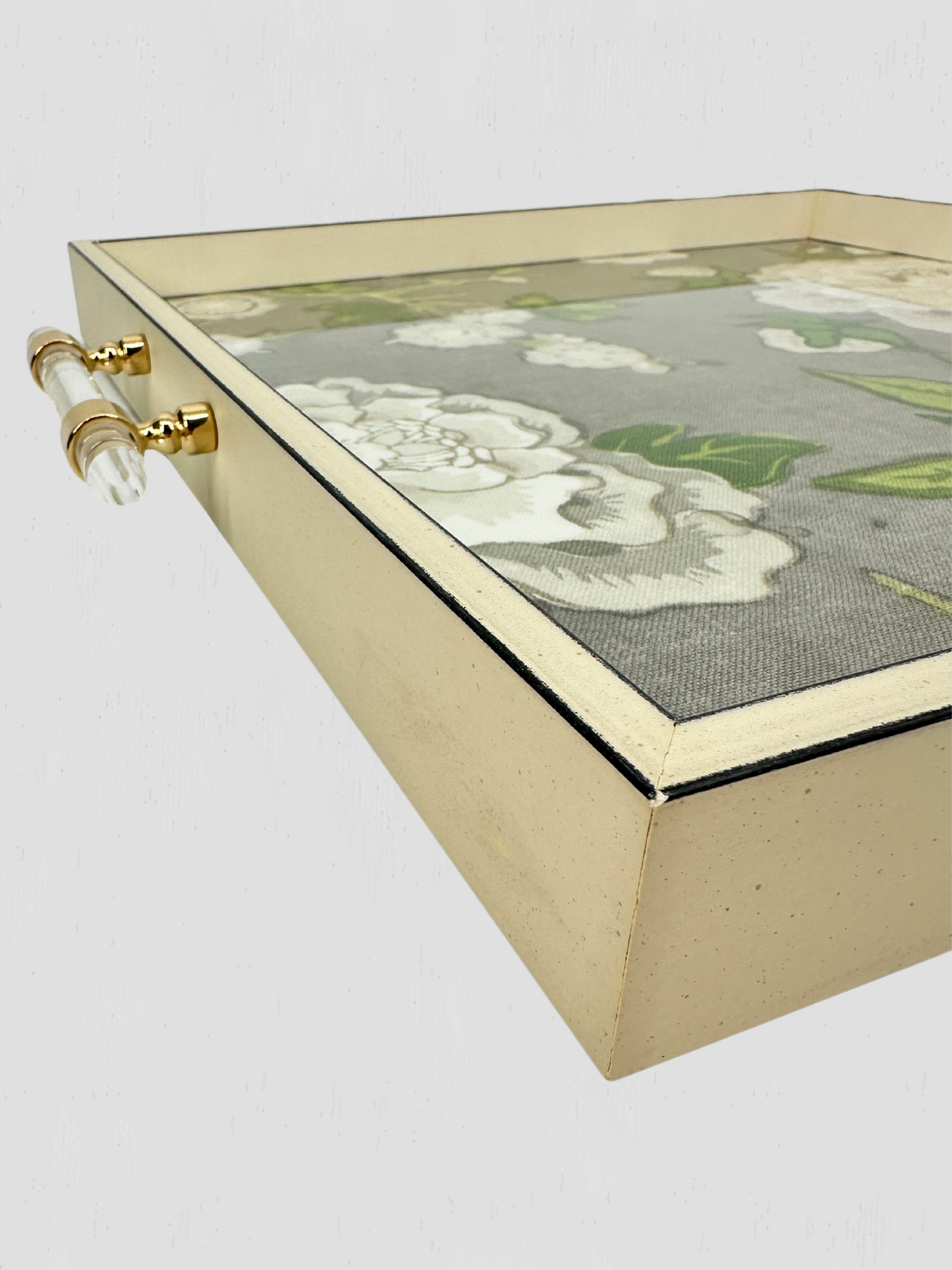 Floral Decorative Tray Lucite Handles