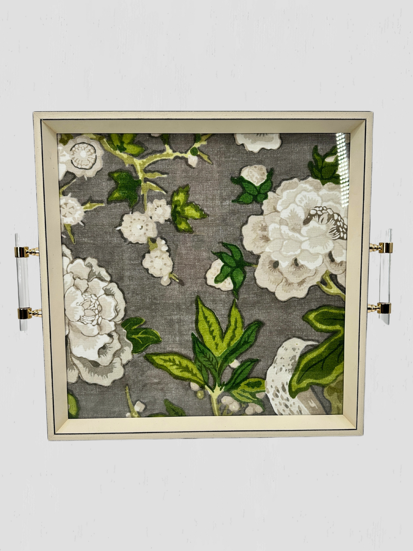 Floral Decorative Tray Lucite Handles