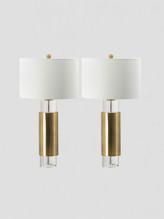Crystal & Brass Tone Table Lamp Pair