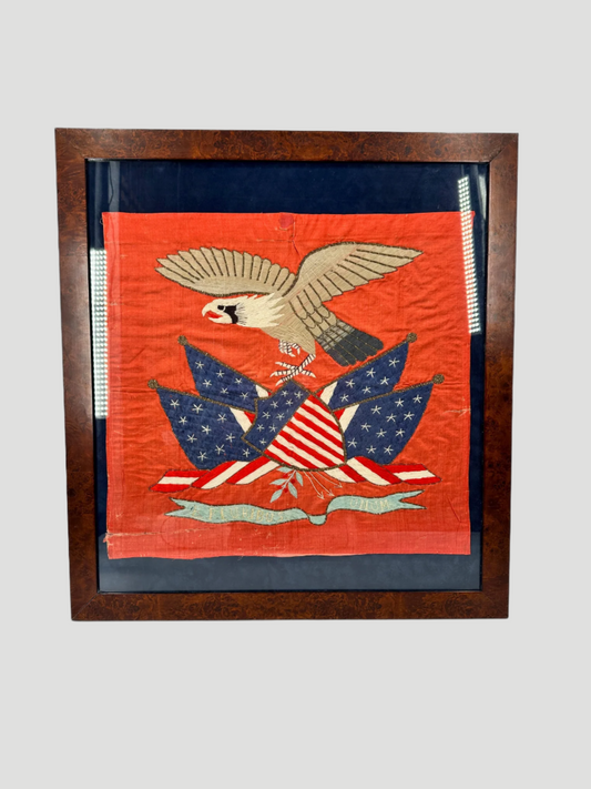1889 American Eagle Embroidered Textile Framed Wall Hanging E Pluribus Unum