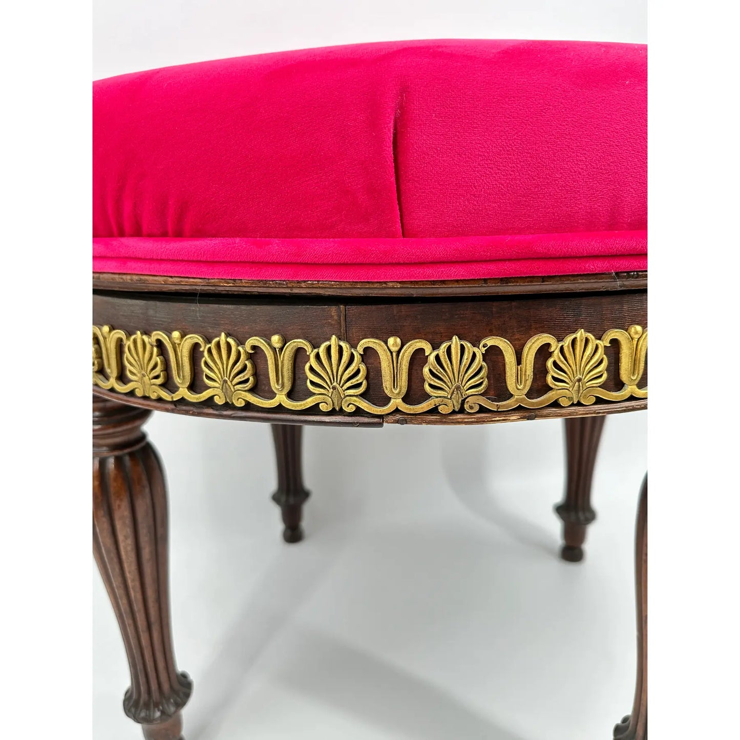 Early 19th Century French Empire Mahogany Revolving Stool With Brass Mounts Pink Velvet