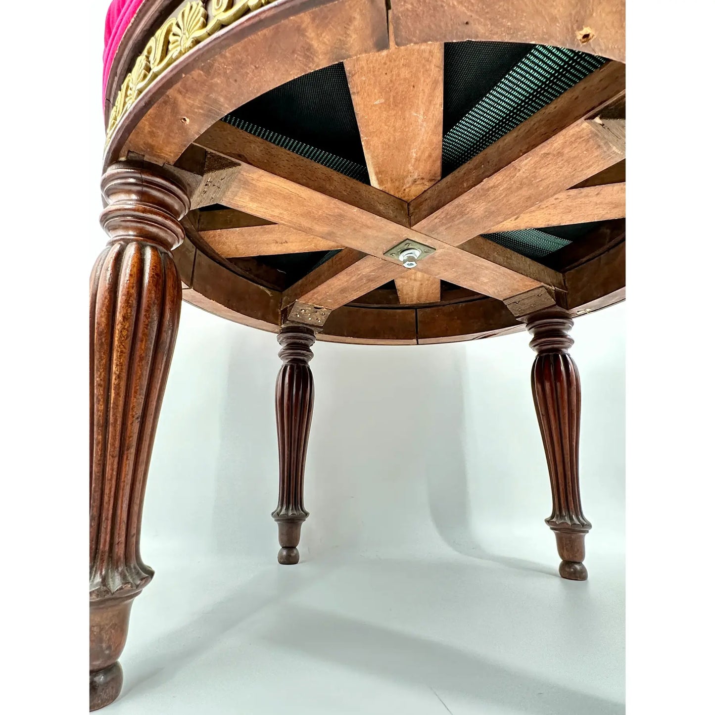 Early 19th Century French Empire Mahogany Revolving Stool With Brass Mounts Pink Velvet