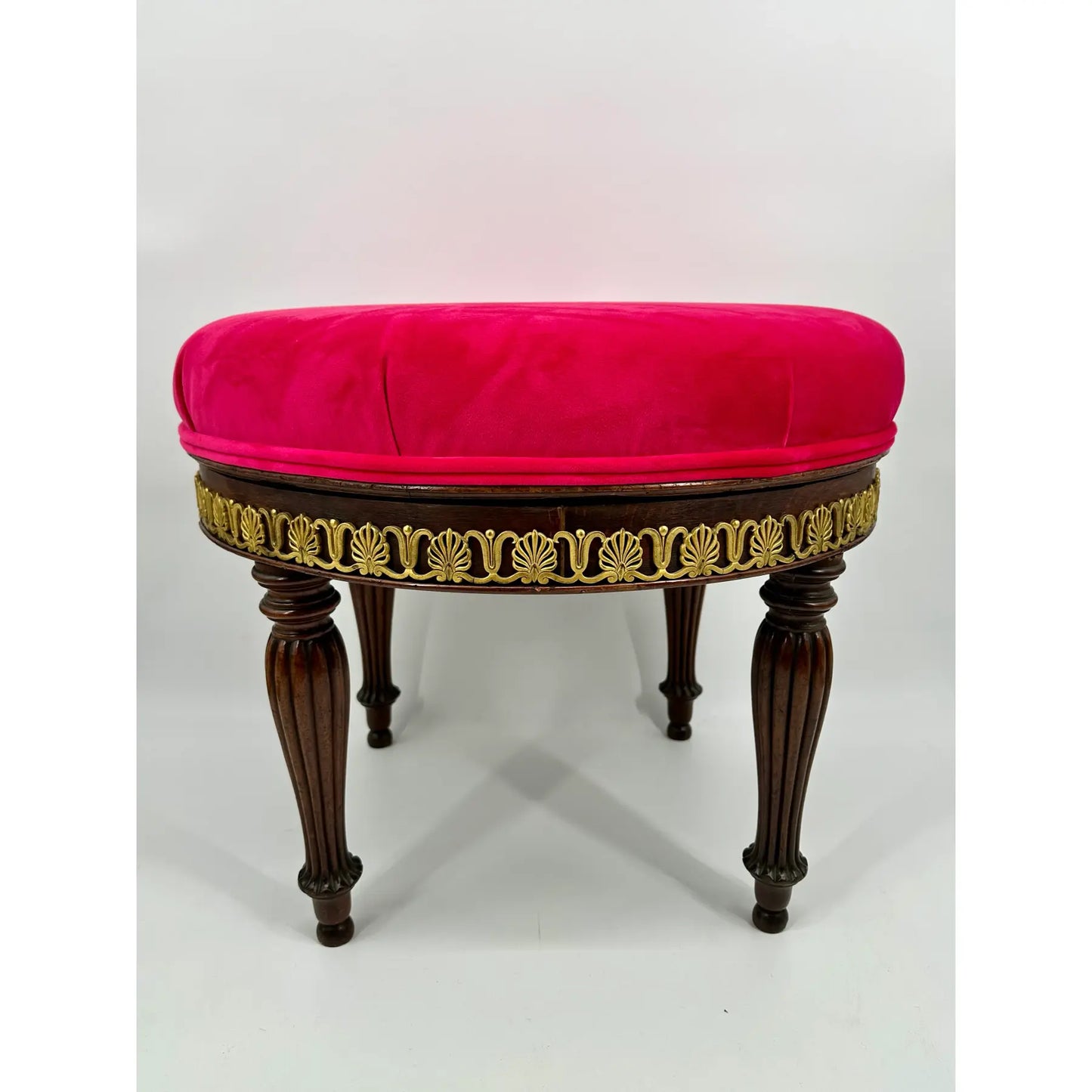 Early 19th Century French Empire Mahogany Revolving Stool With Brass Mounts Pink Velvet