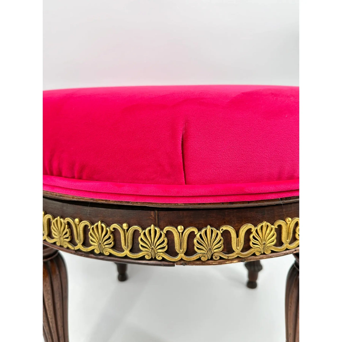 Early 19th Century French Empire Mahogany Revolving Stool With Brass Mounts Pink Velvet