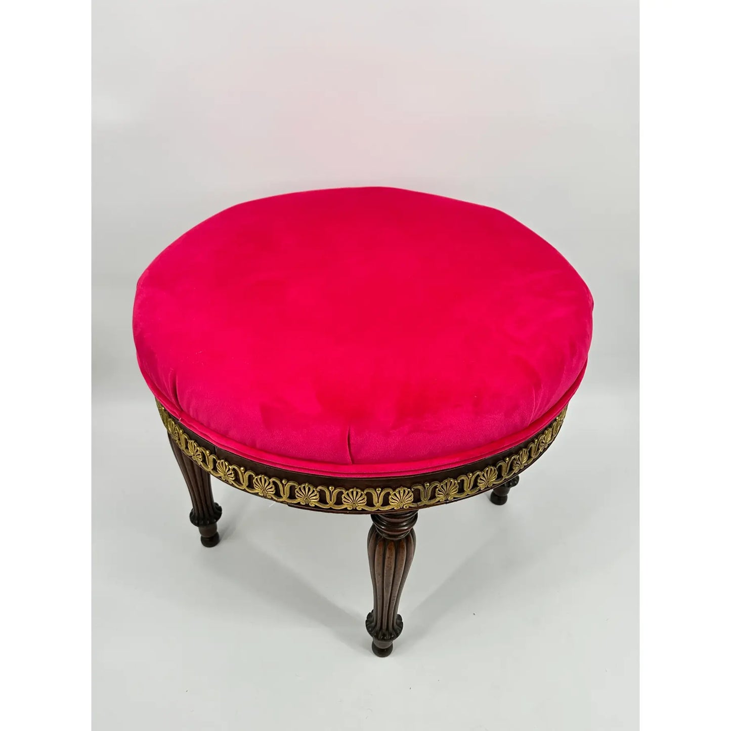 Early 19th Century French Empire Mahogany Revolving Stool With Brass Mounts Pink Velvet