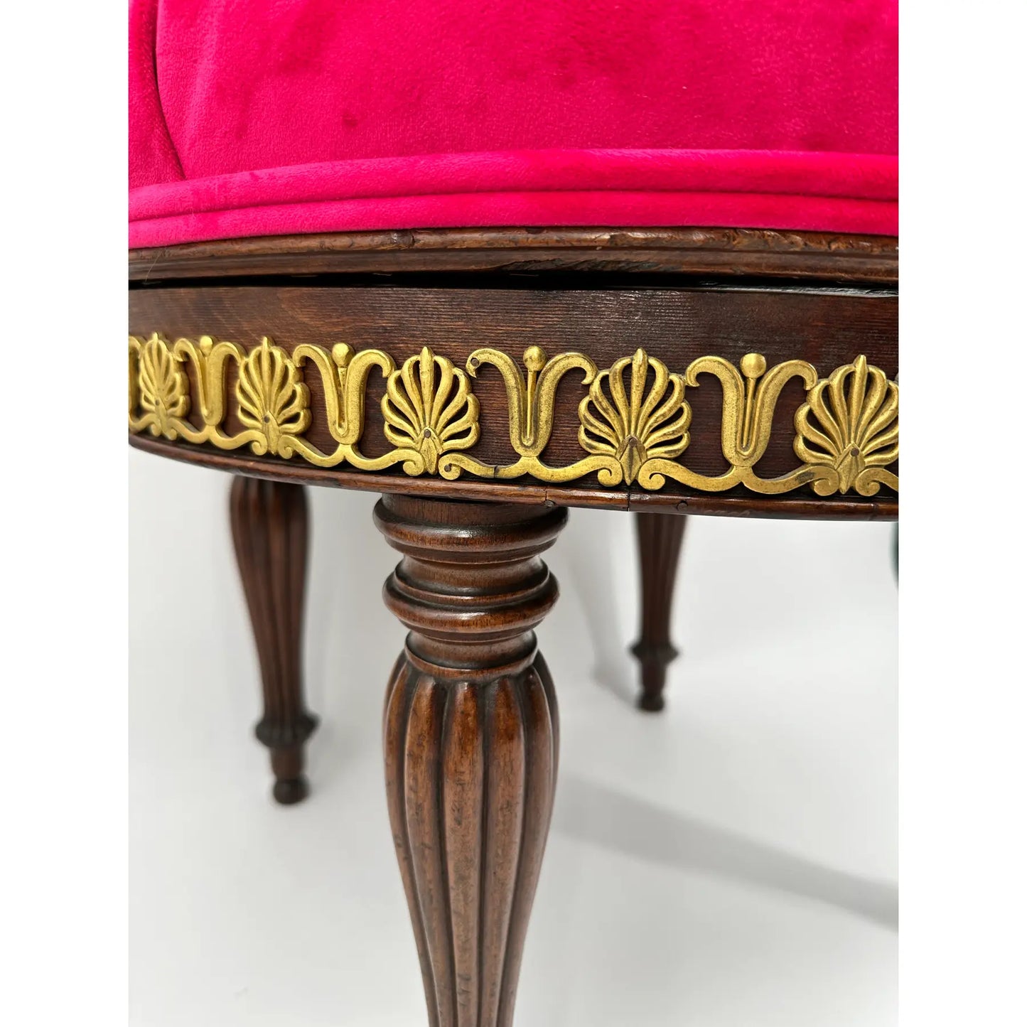 Early 19th Century French Empire Mahogany Revolving Stool With Brass Mounts Pink Velvet