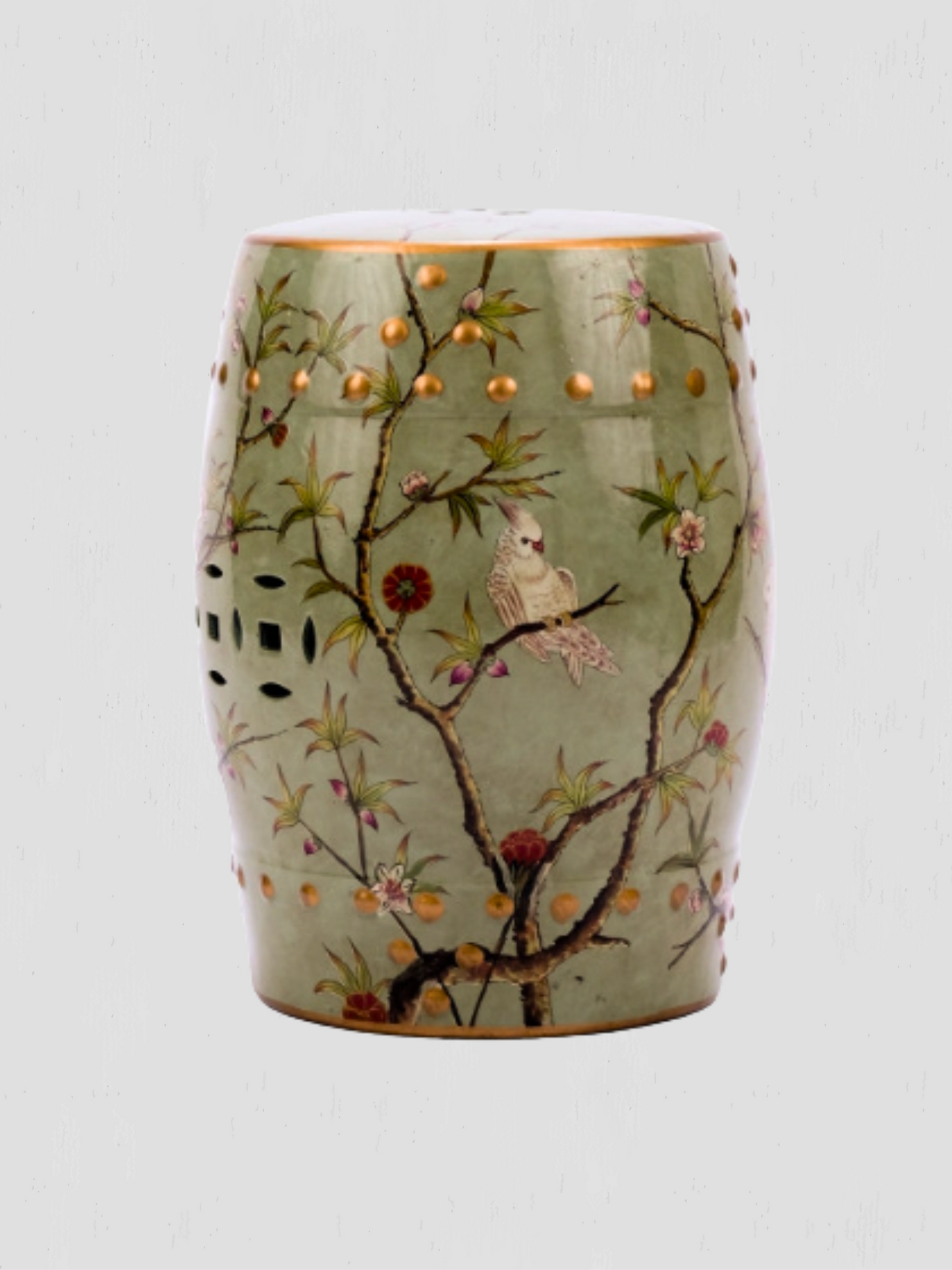 Famille Rose Green Floral Motif Garden Stool