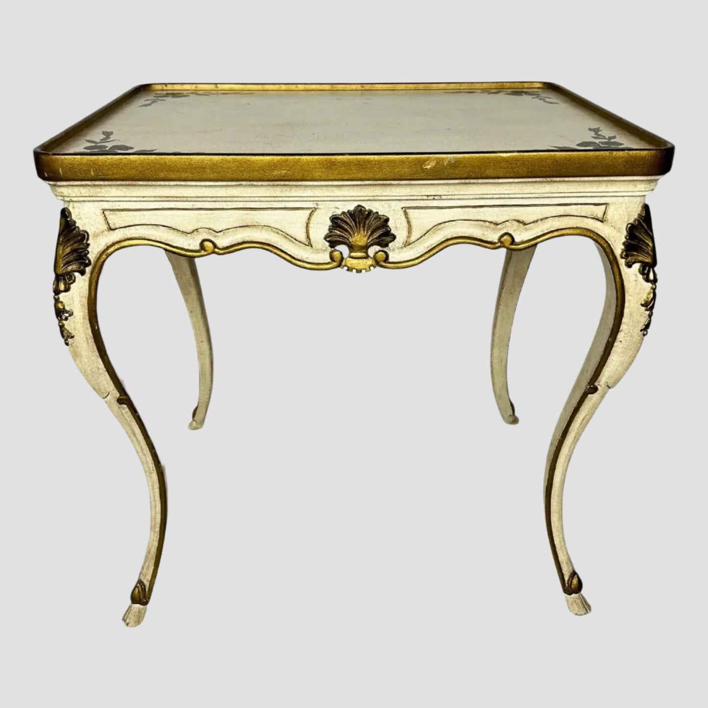 Florentine Hand Painted Gold Shell Detail Tea Table Mid-Century Hoof Foot