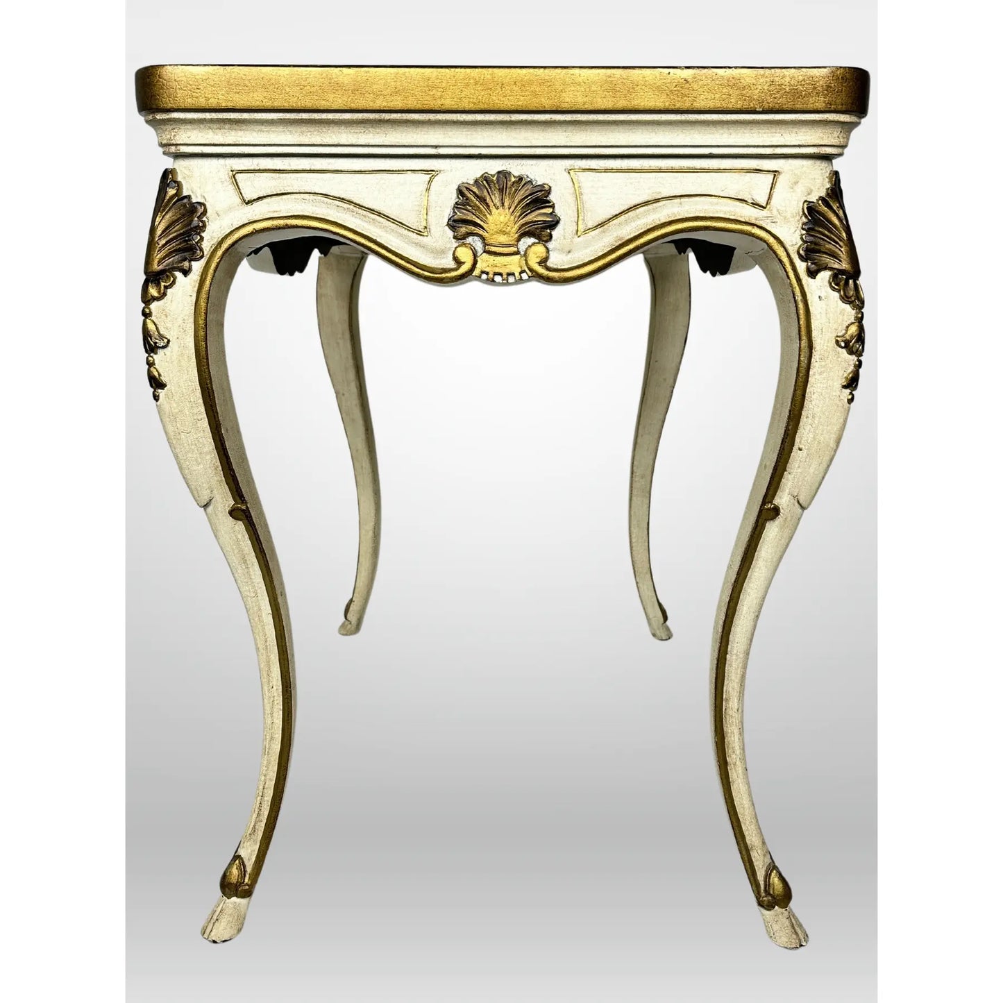 Florentine Hand Painted Gold Shell Detail Tea Table Mid-Century Hoof Foot