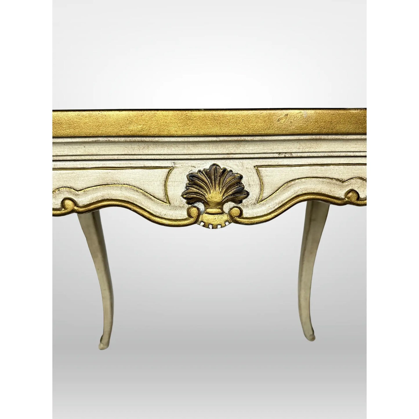 Florentine Hand Painted Gold Shell Detail Tea Table Mid-Century Hoof Foot