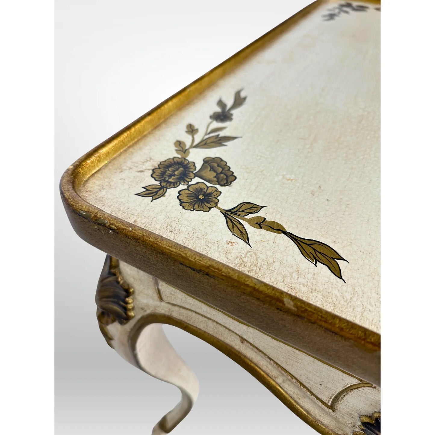 Florentine Hand Painted Gold Shell Detail Tea Table Mid-Century Hoof Foot