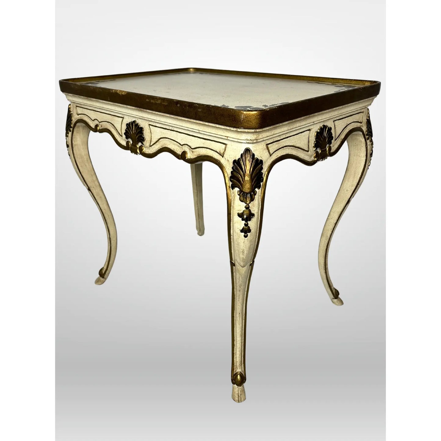 Florentine Hand Painted Gold Shell Detail Tea Table Mid-Century Hoof Foot