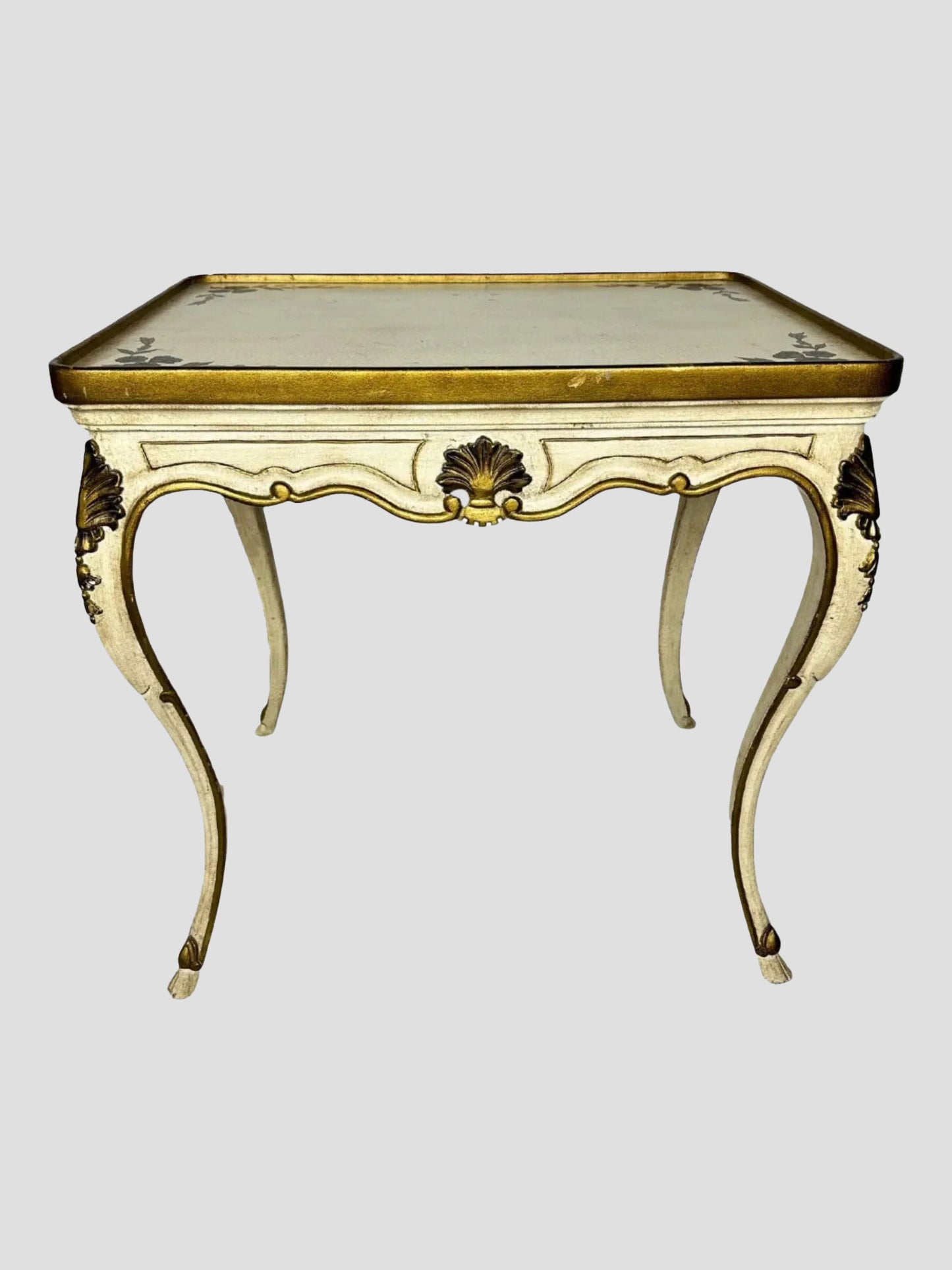 Florentine Hand Painted Gold Shell Detail Tea Table Mid-Century Hoof Foot
