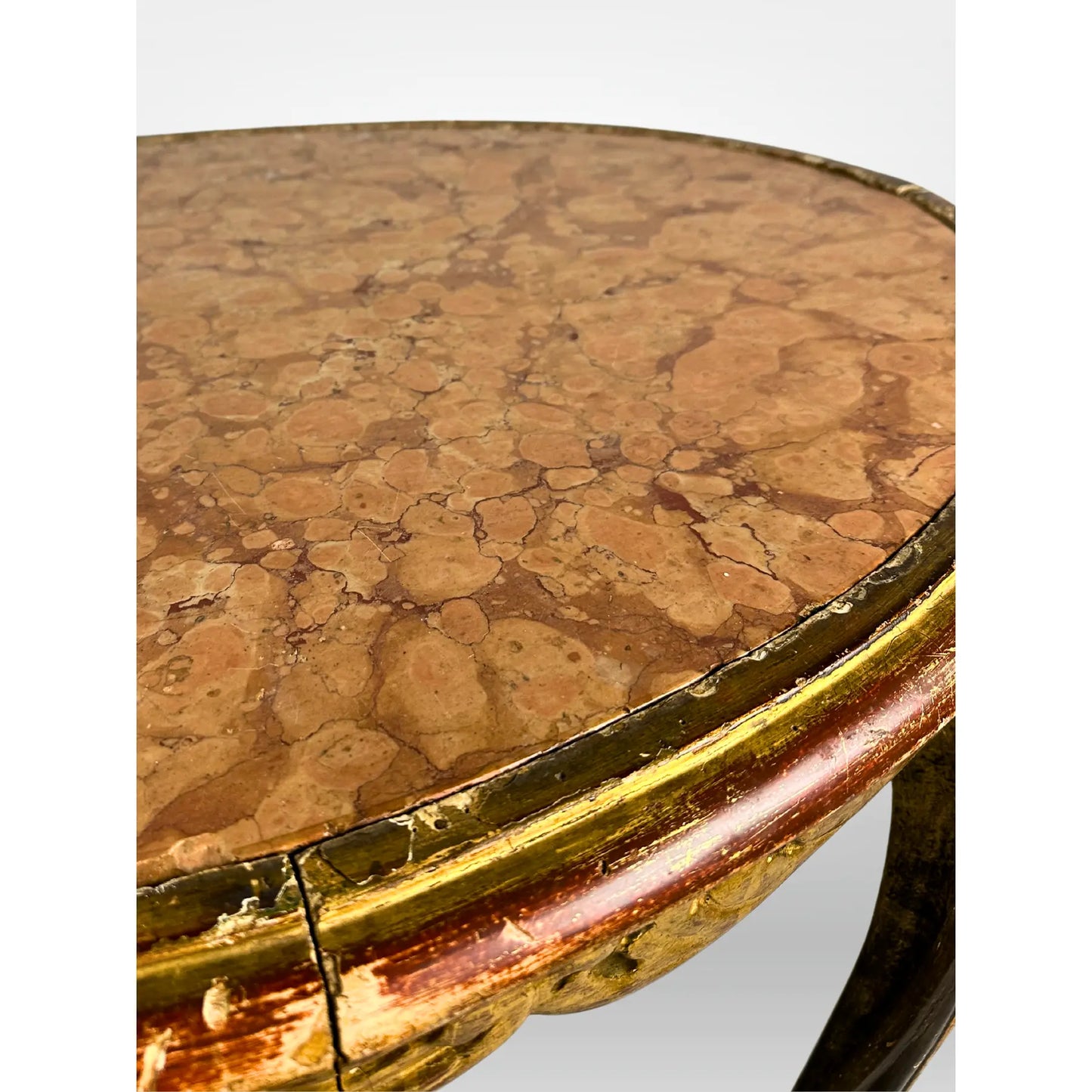 French Marble Top Table Carved Stretcher Base Antique 19th Century