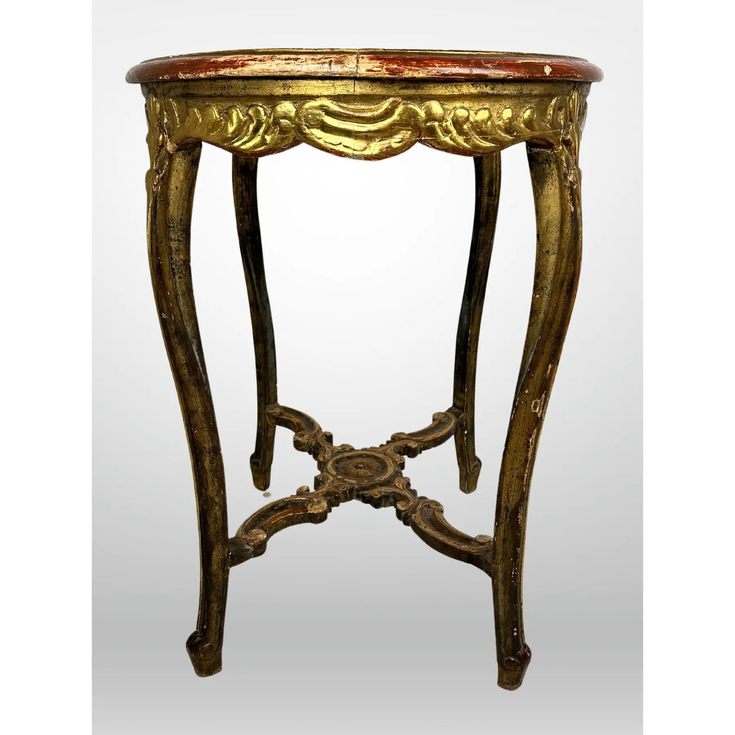 French Marble Top Table Carved Stretcher Base Antique 19th Century
