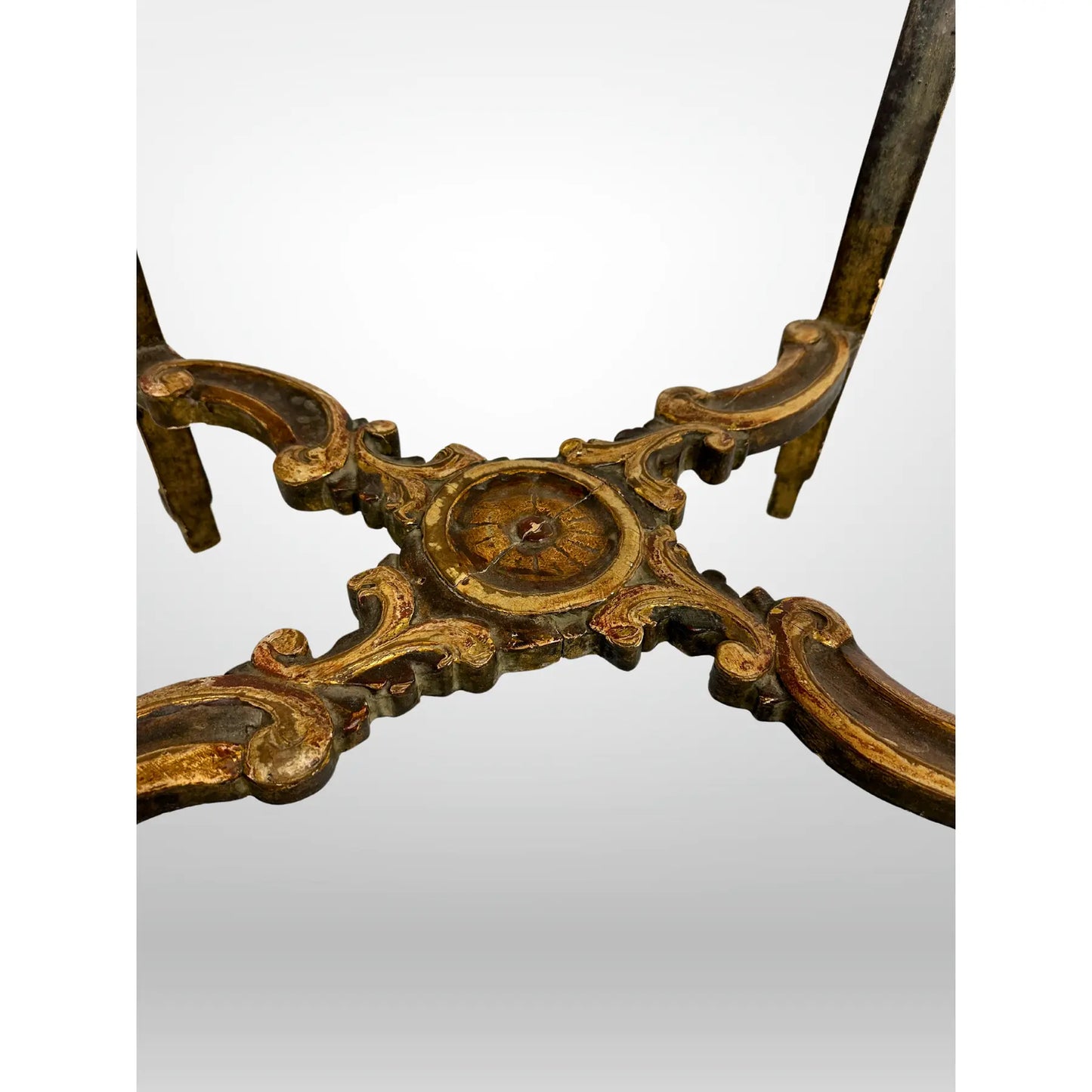 French Marble Top Table Carved Stretcher Base Antique 19th Century