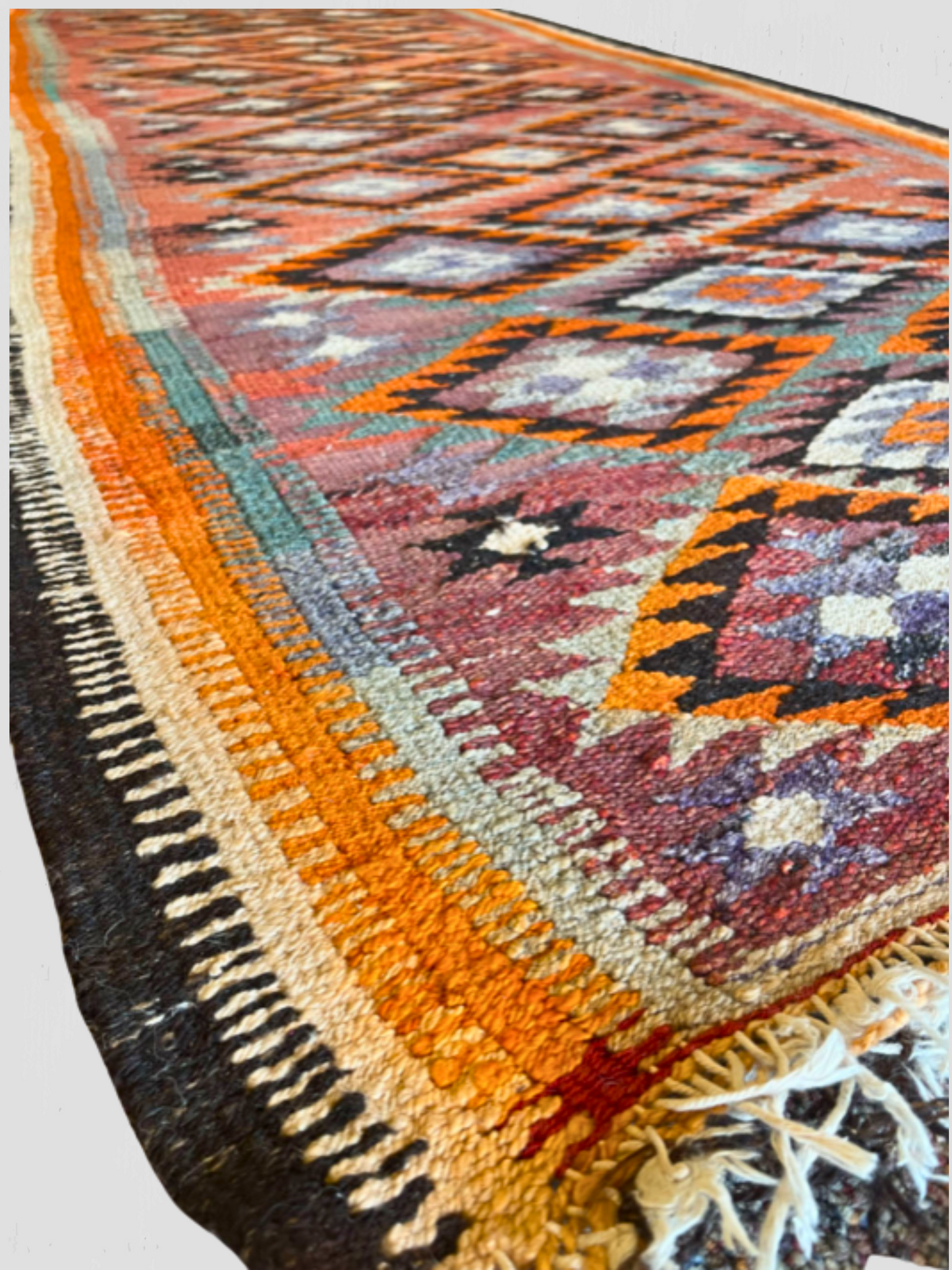 Turkish Kilim Runner Orange, Lavender, Brown