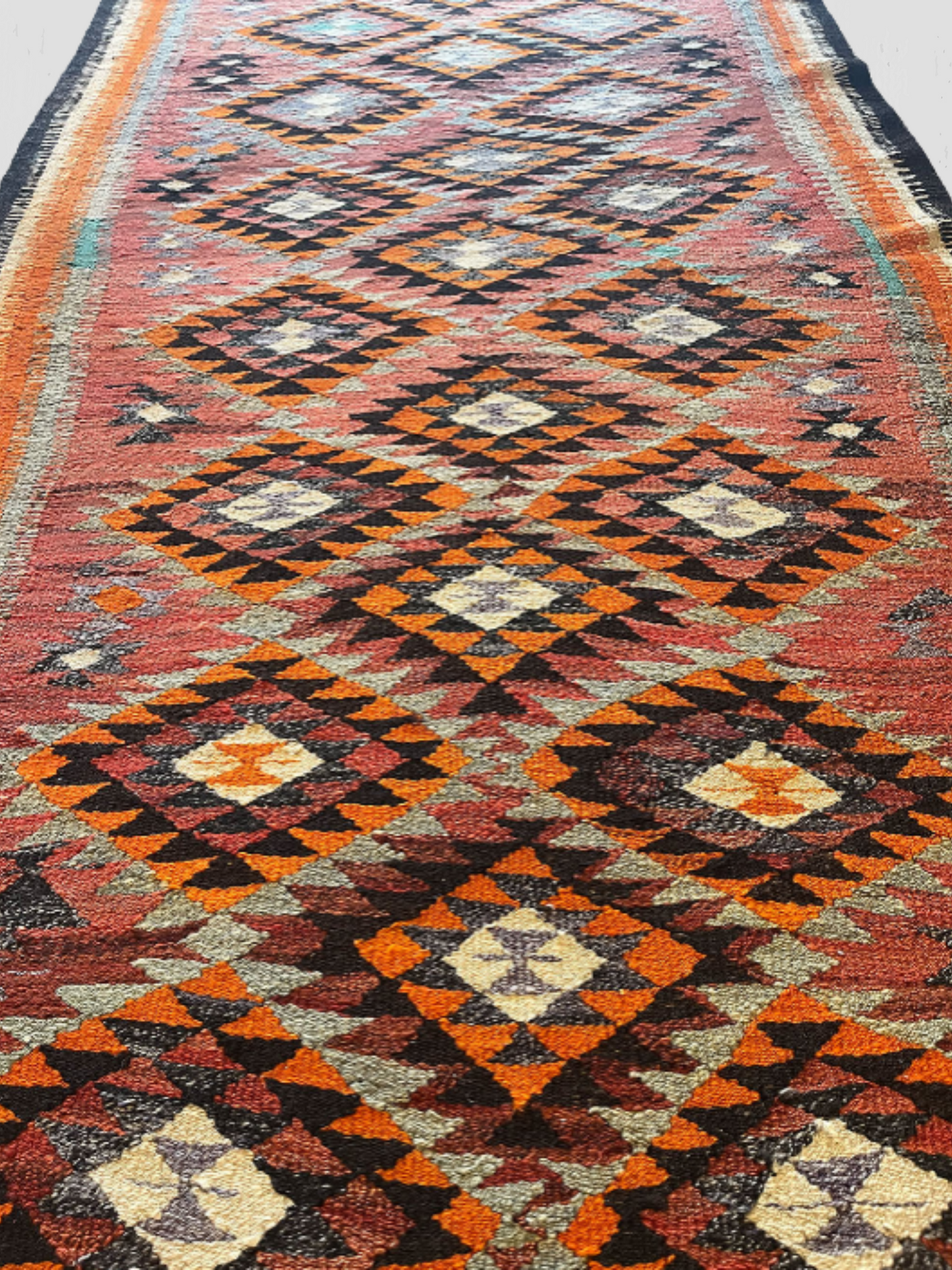 Turkish Kilim Runner Orange, Lavender, Brown