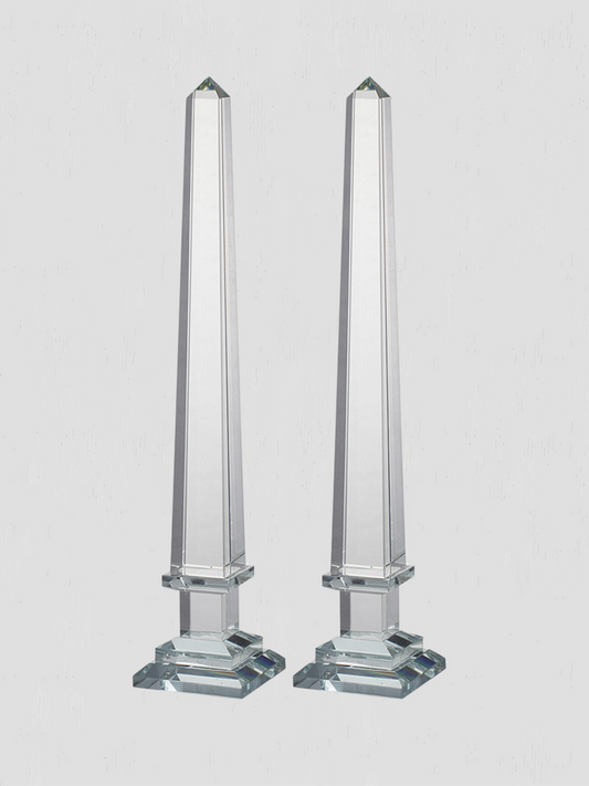 Clear Glass Obelisk Pair
