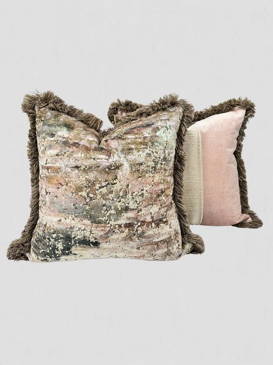 Jane Churchill Velvet Brush Fringe Pillow Pair