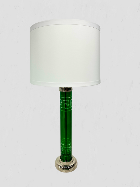 Green Glass Etched Table Lamp