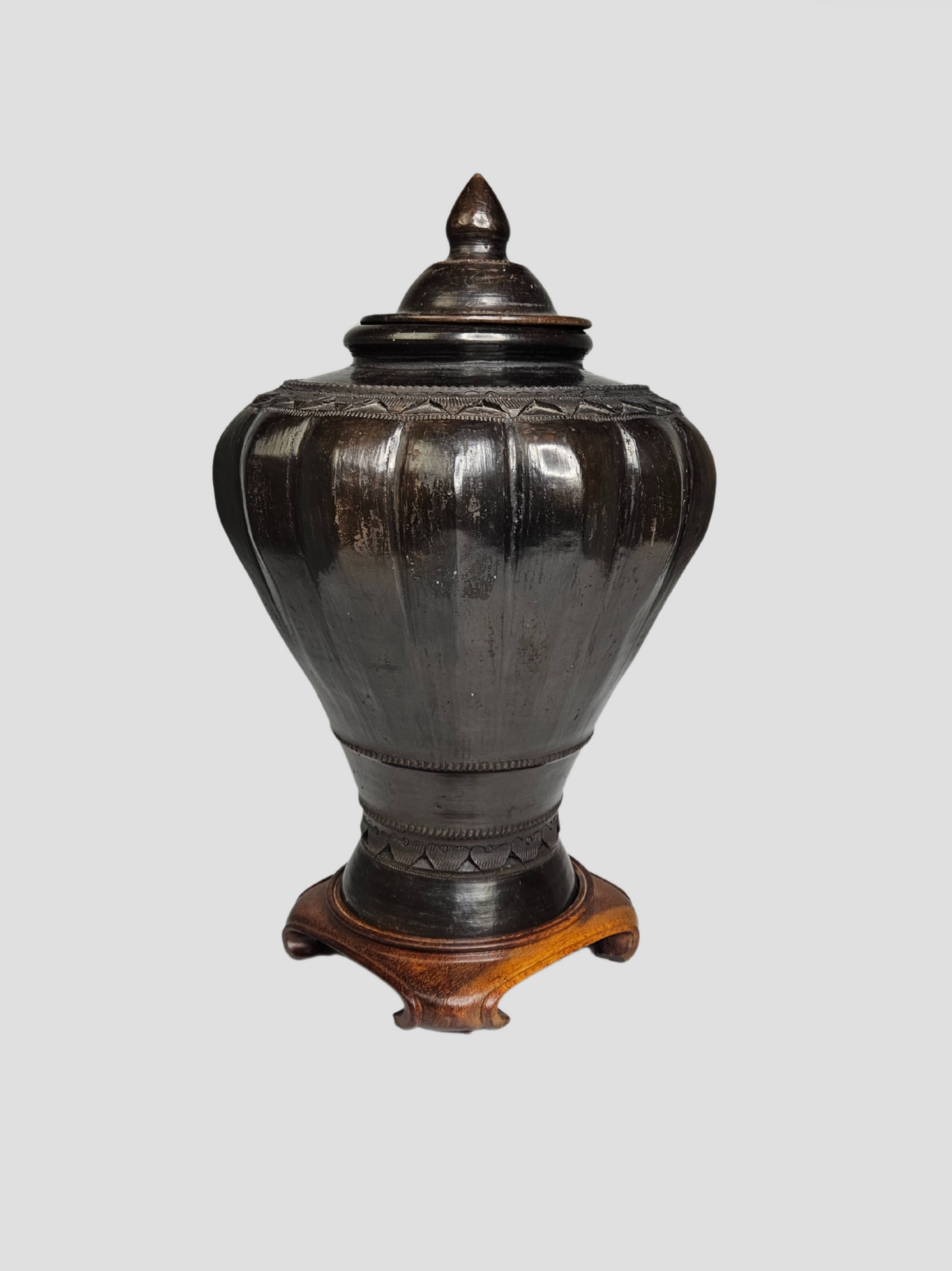 Cambodian Khmer Urns With Lids - Pair