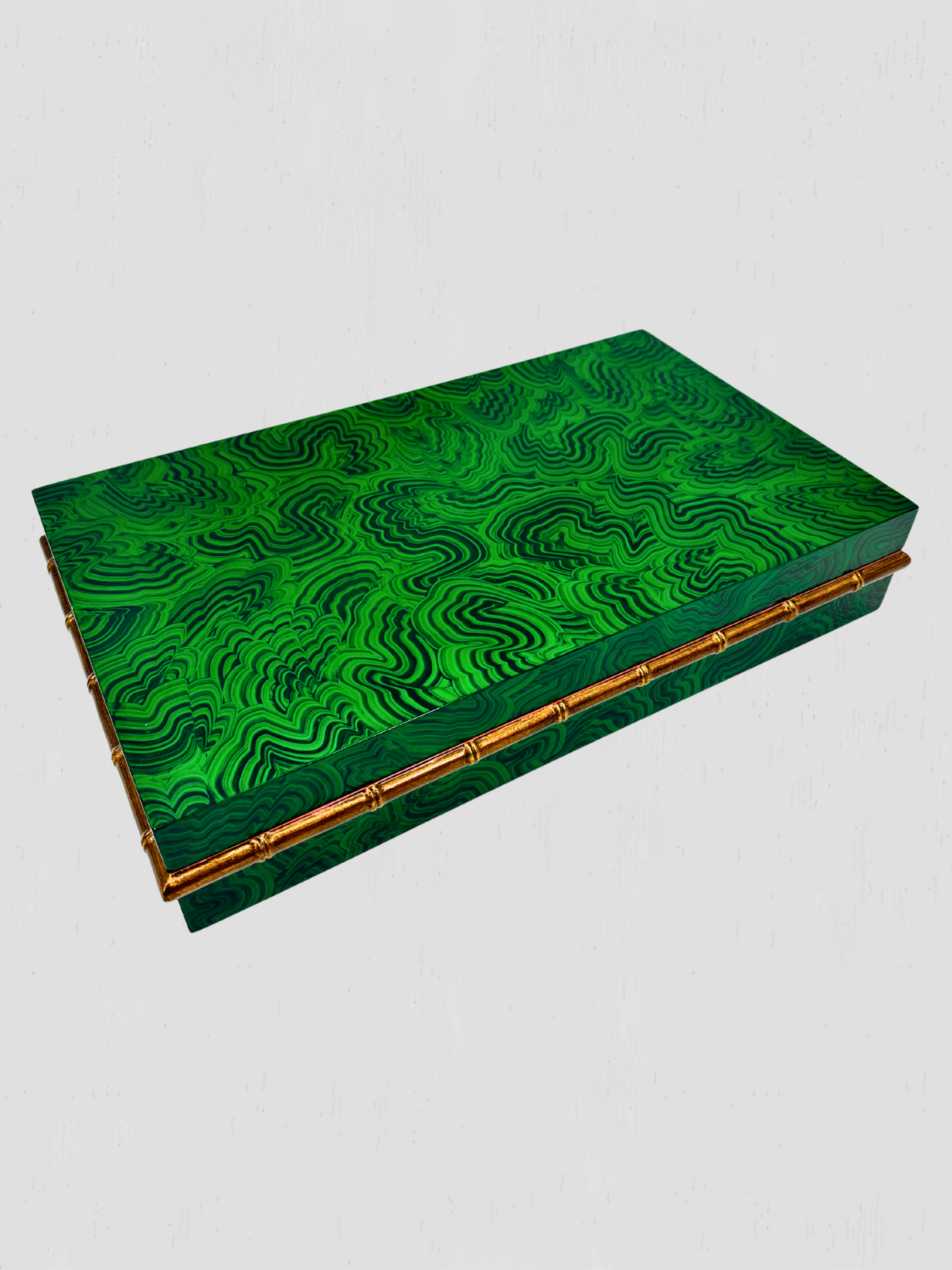Large Lidded Malachite Painted Bamboo Box