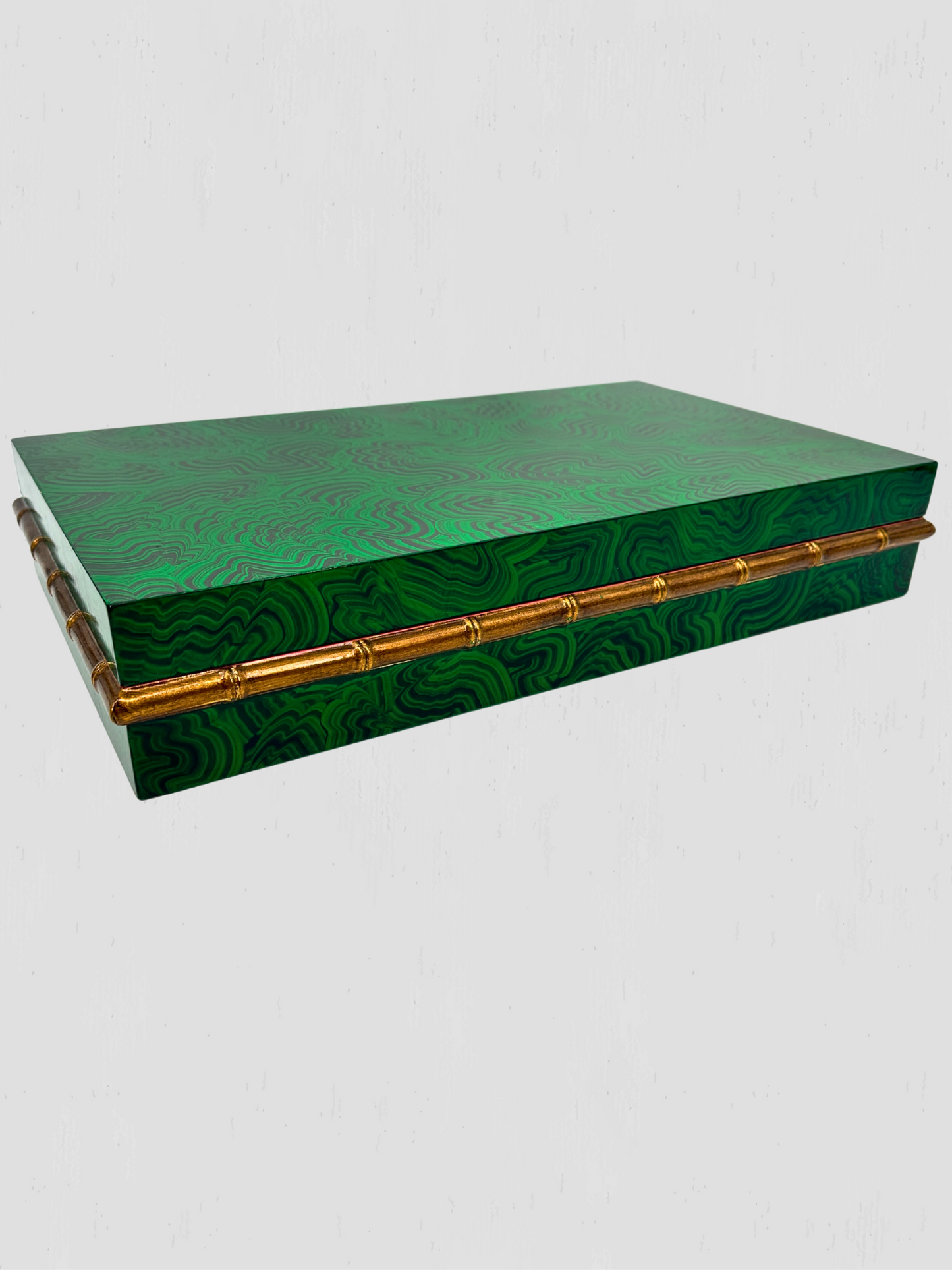 Large Lidded Malachite Painted Bamboo Box