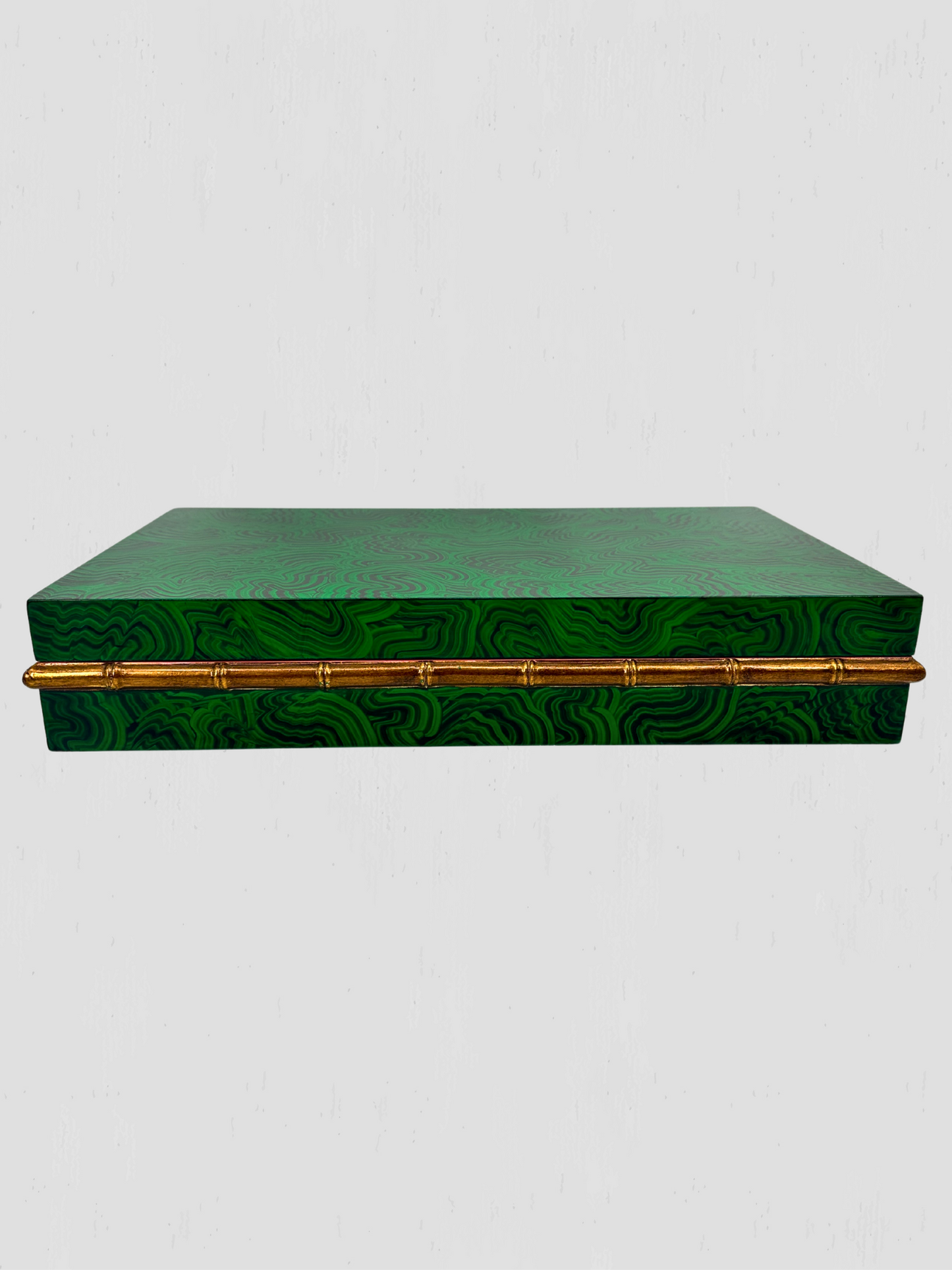 Large Lidded Malachite Painted Bamboo Box