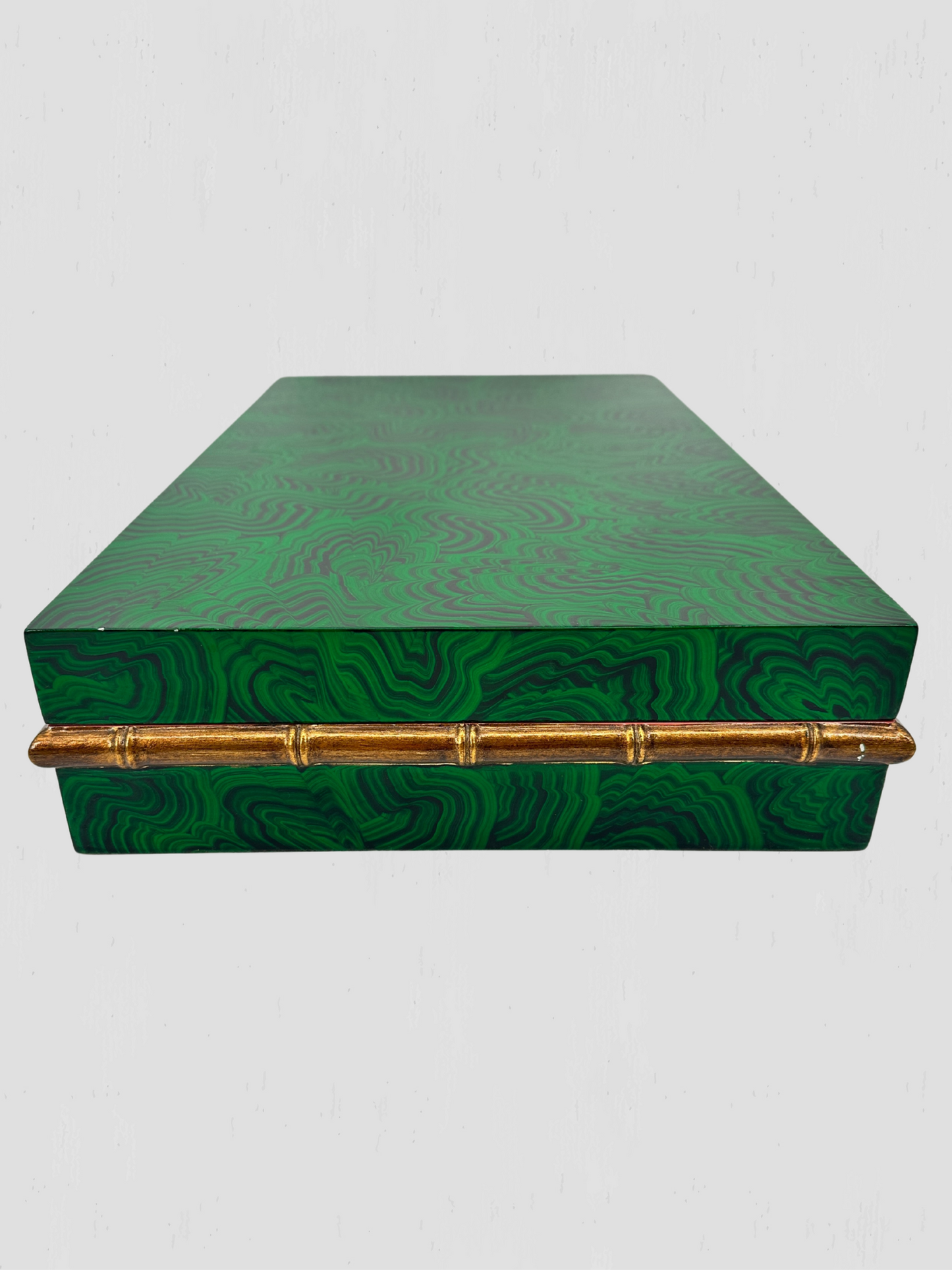 Large Lidded Malachite Painted Bamboo Box