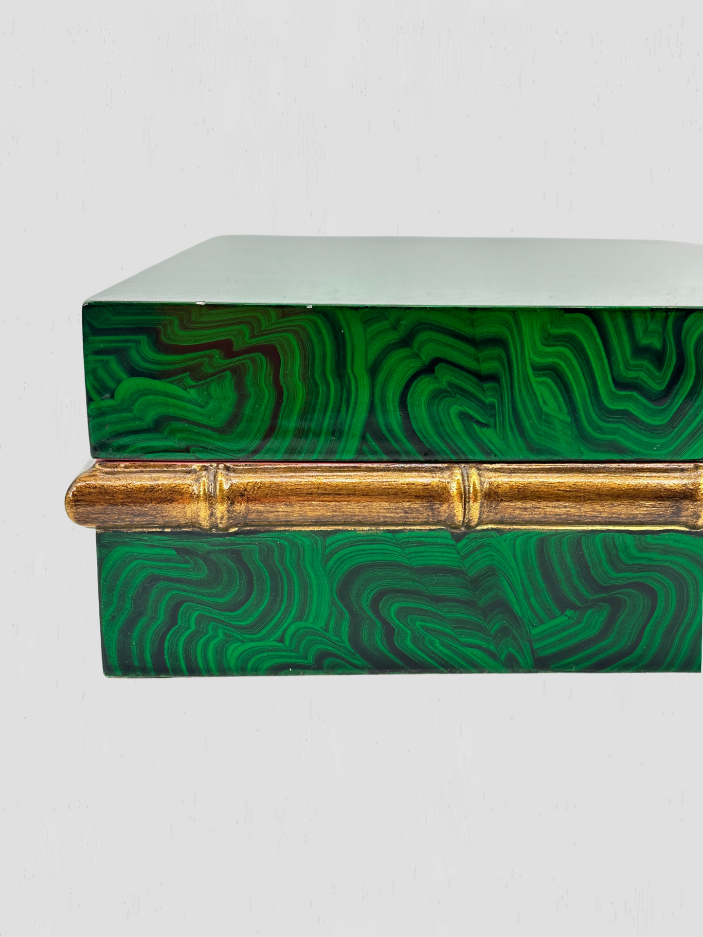 Large Lidded Malachite Painted Bamboo Box