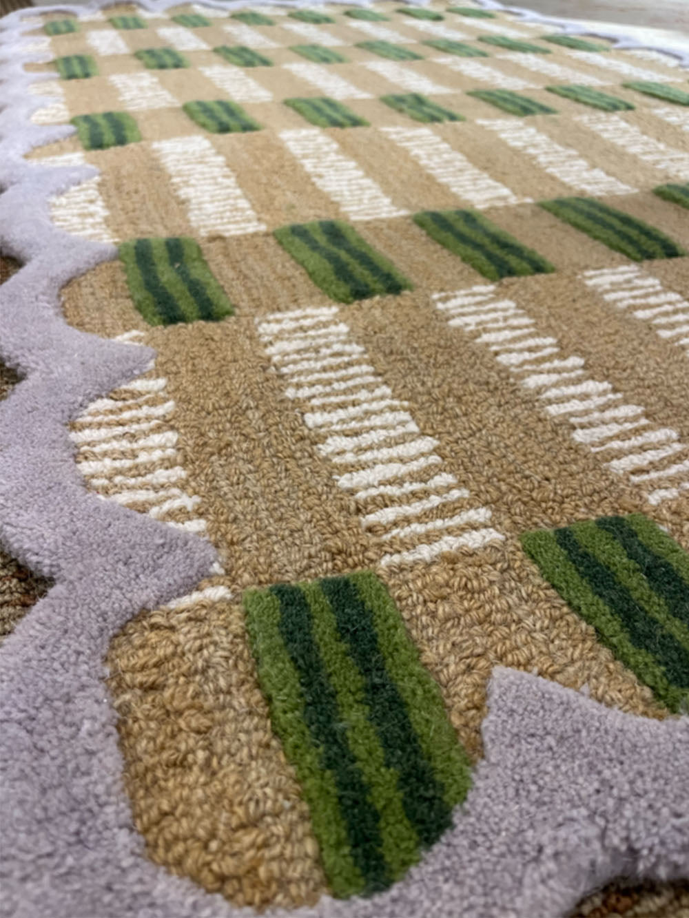 Scalloped Wool Carpet - Green and Lavender