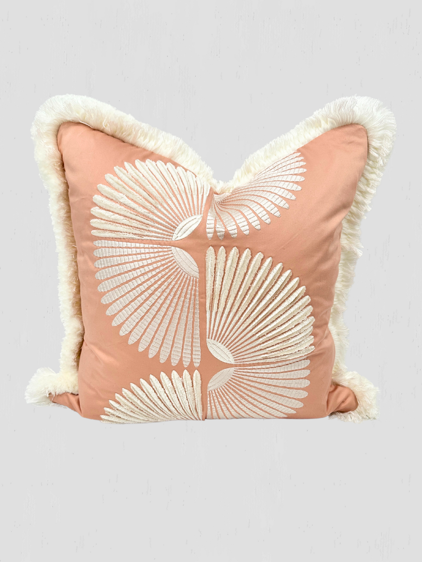 Blush Embroidered with Brush Fringe Pillow Pair