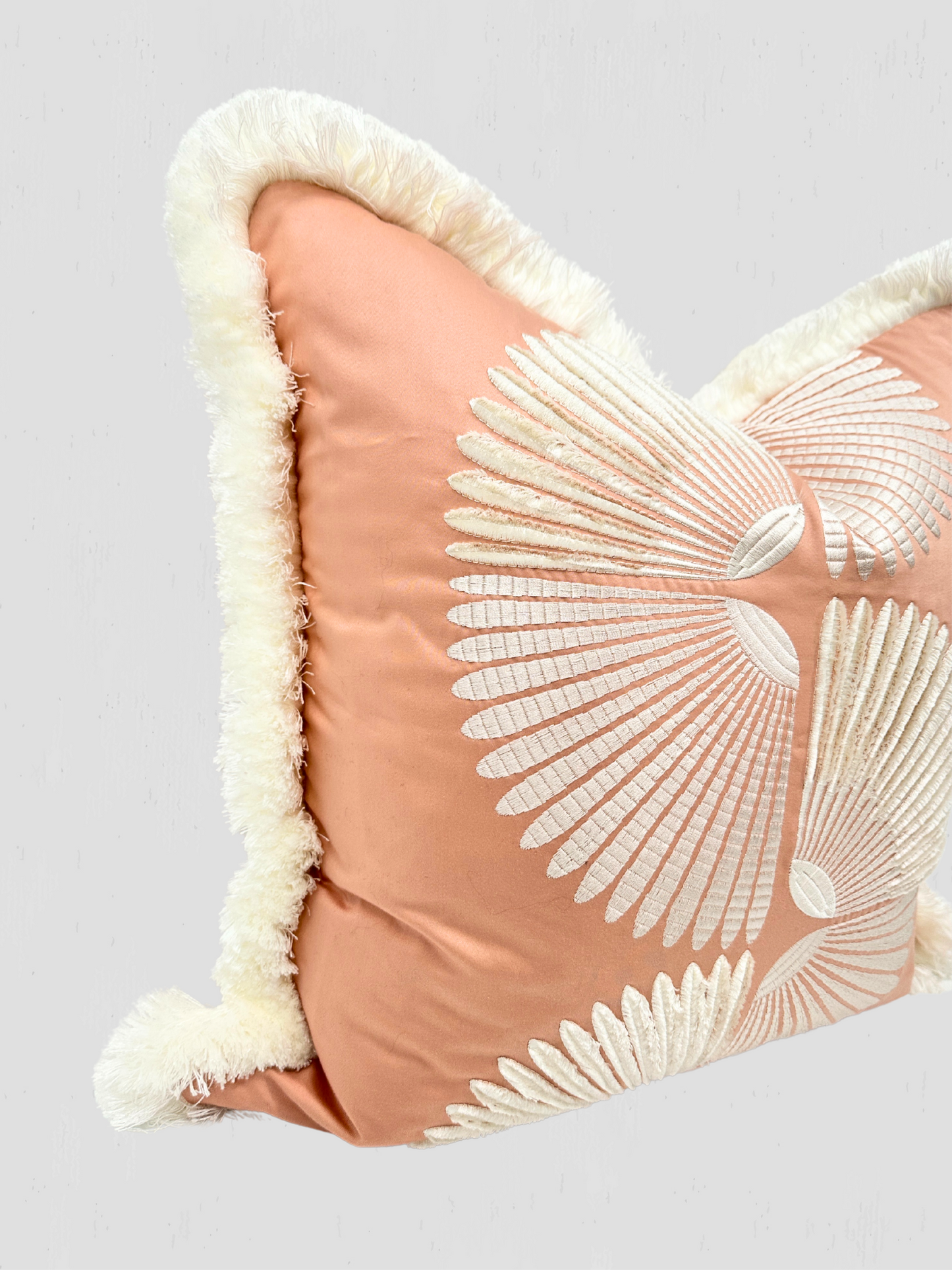 Blush Embroidered with Brush Fringe Pillow Pair