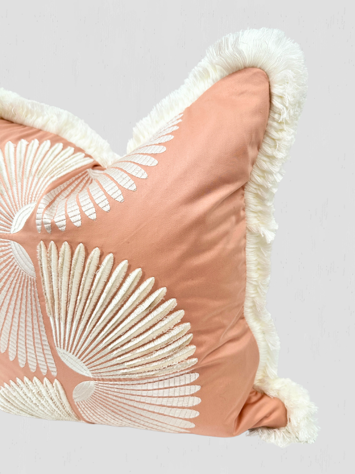 Blush Embroidered with Brush Fringe Pillow Pair