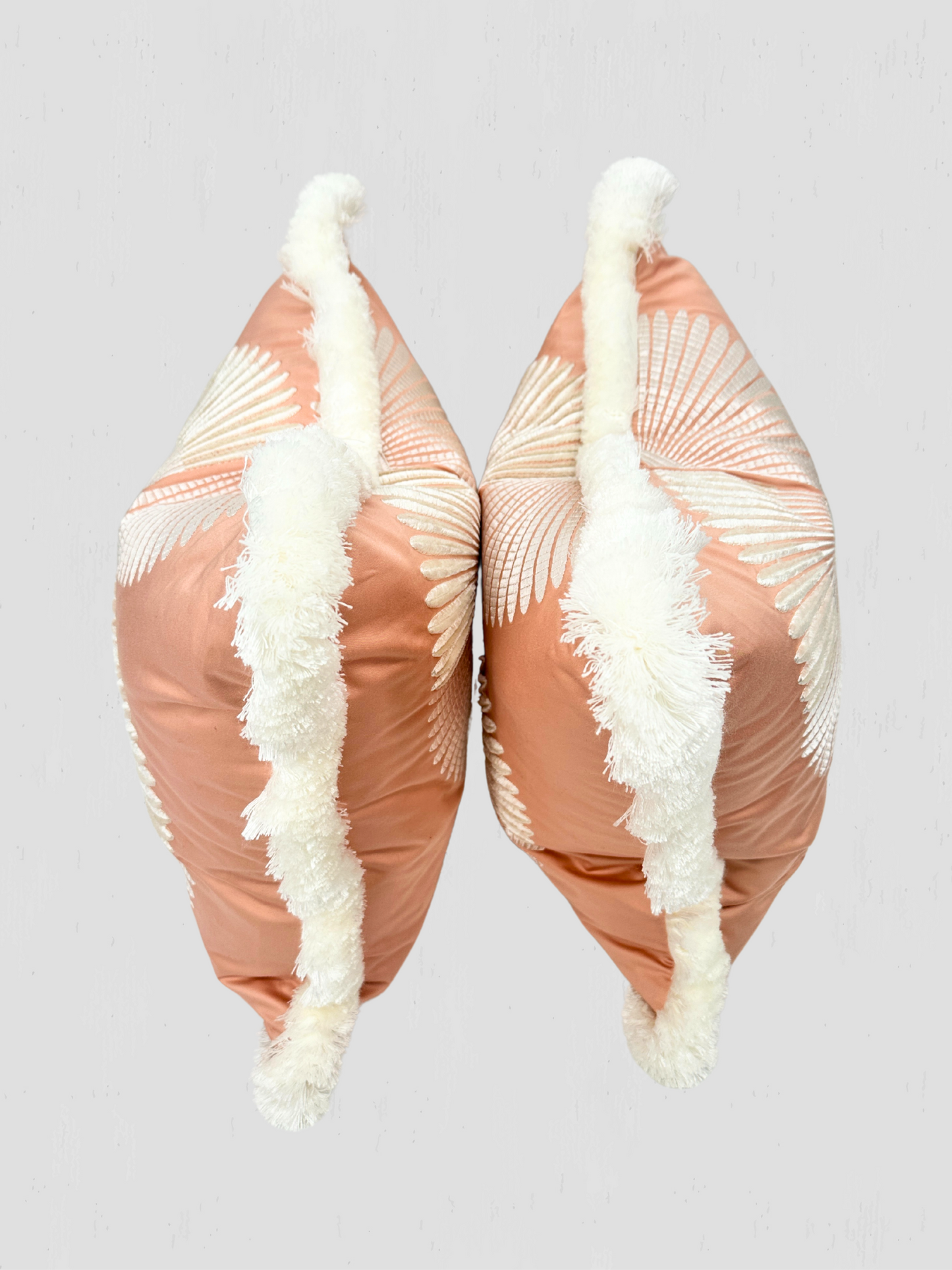 Blush Embroidered with Brush Fringe Pillow Pair