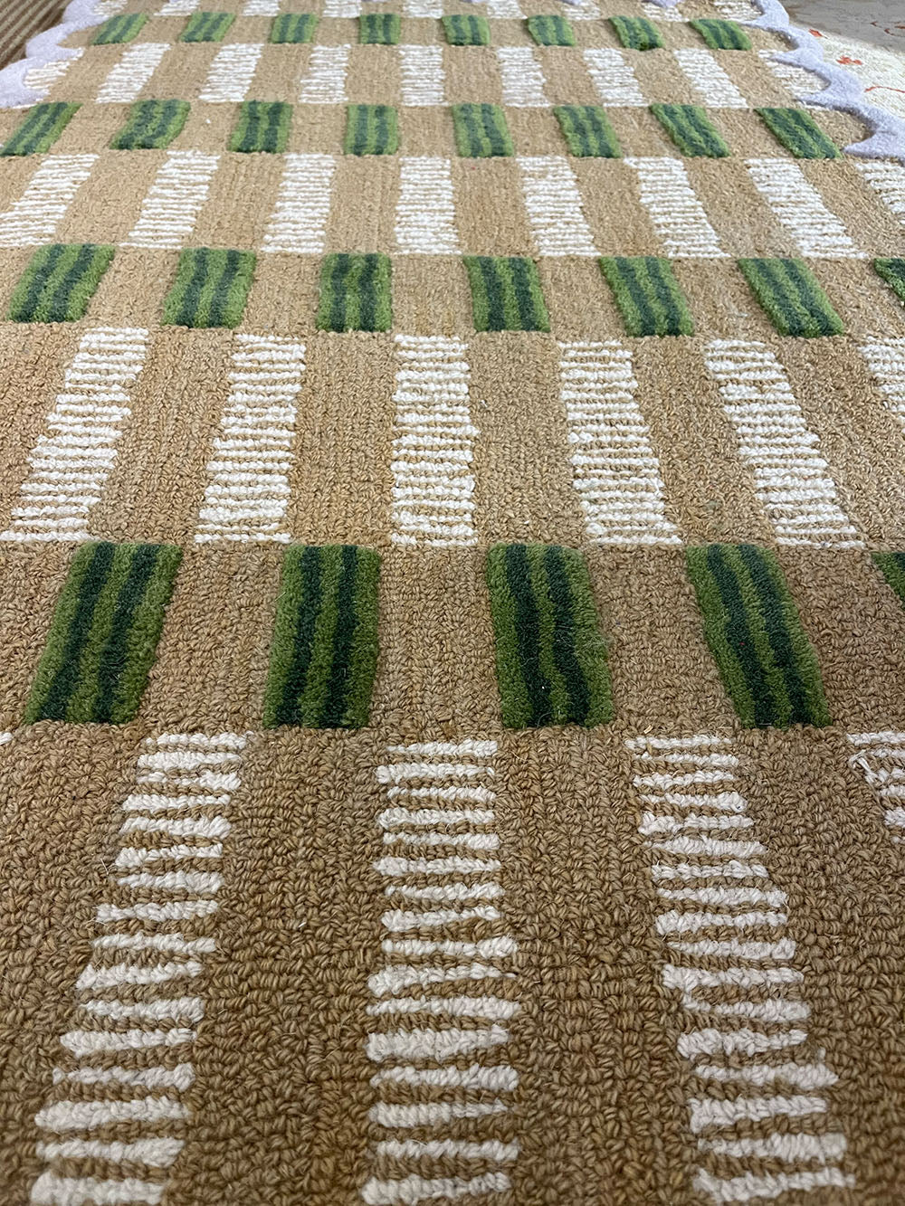 Scalloped Wool Carpet - Green and Lavender