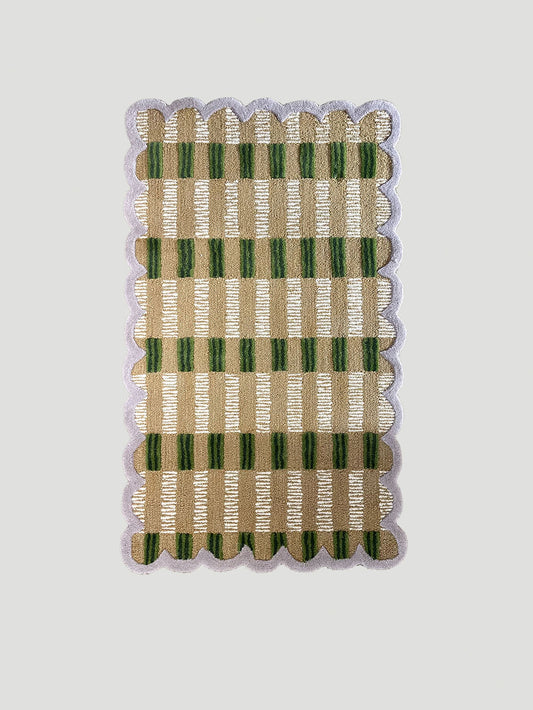 Scalloped Wool Carpet - Green and Lavender