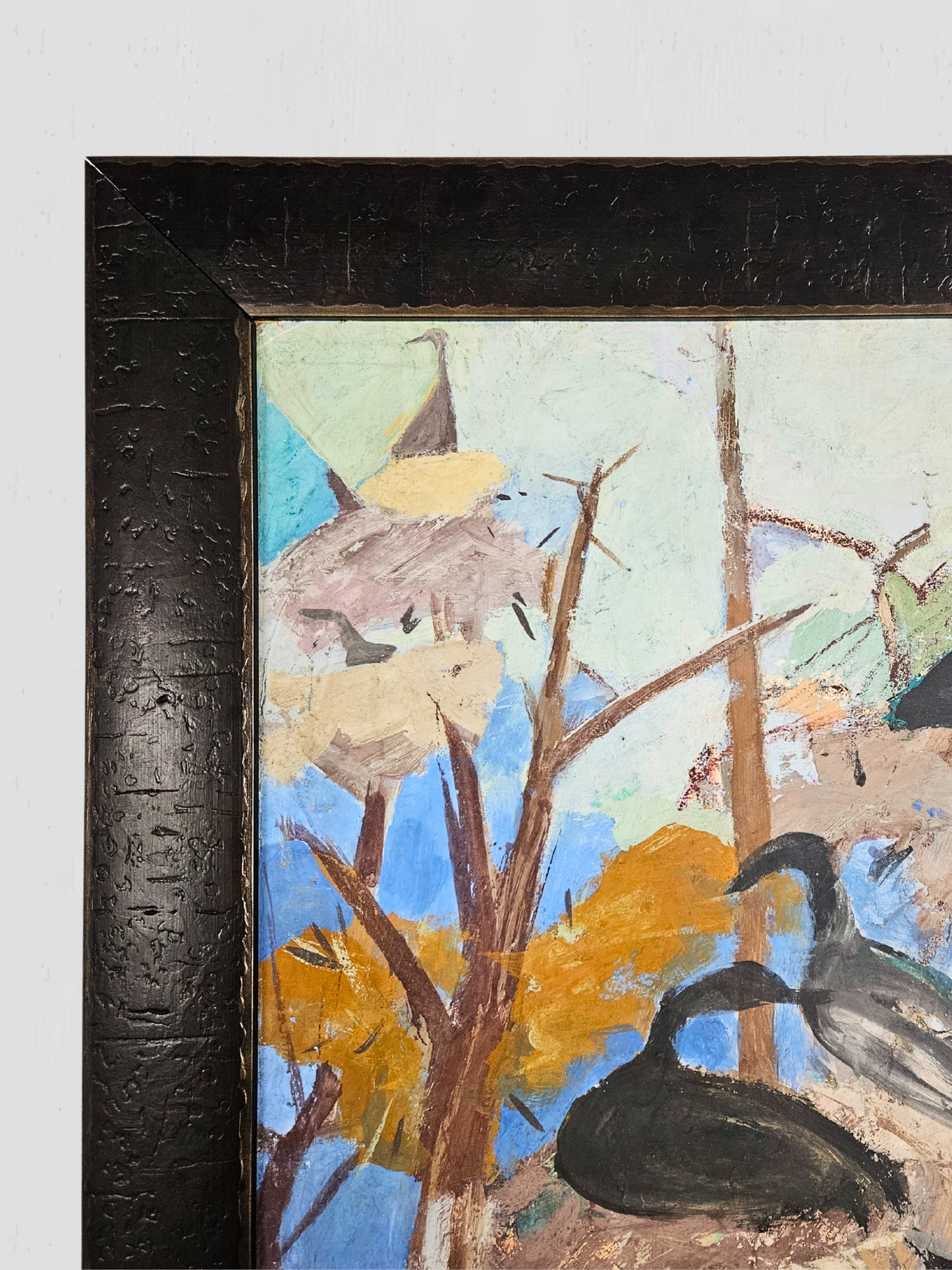 "Shorebirds in Trees" Original Painting on Paper, Morris Shulman, 1952