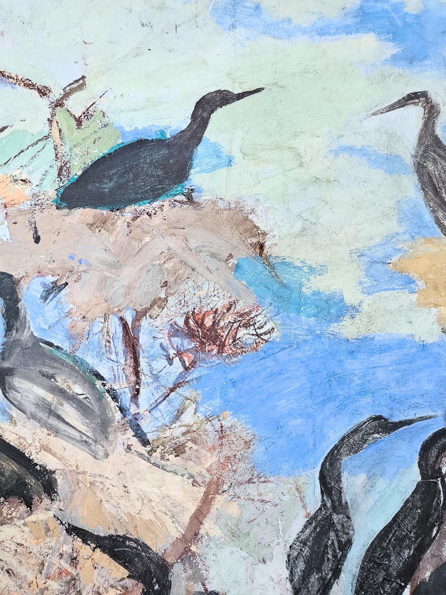 "Shorebirds in Trees" Original Painting on Paper, Morris Shulman, 1952
