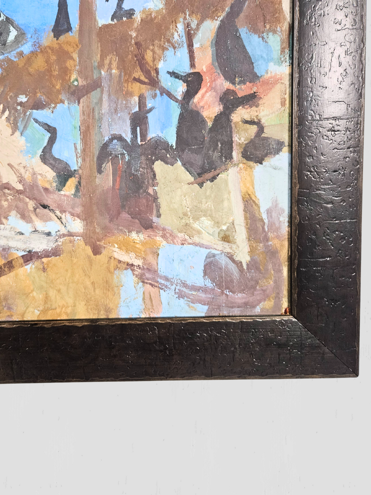"Shorebirds in Trees" Original Painting on Paper, Morris Shulman, 1952