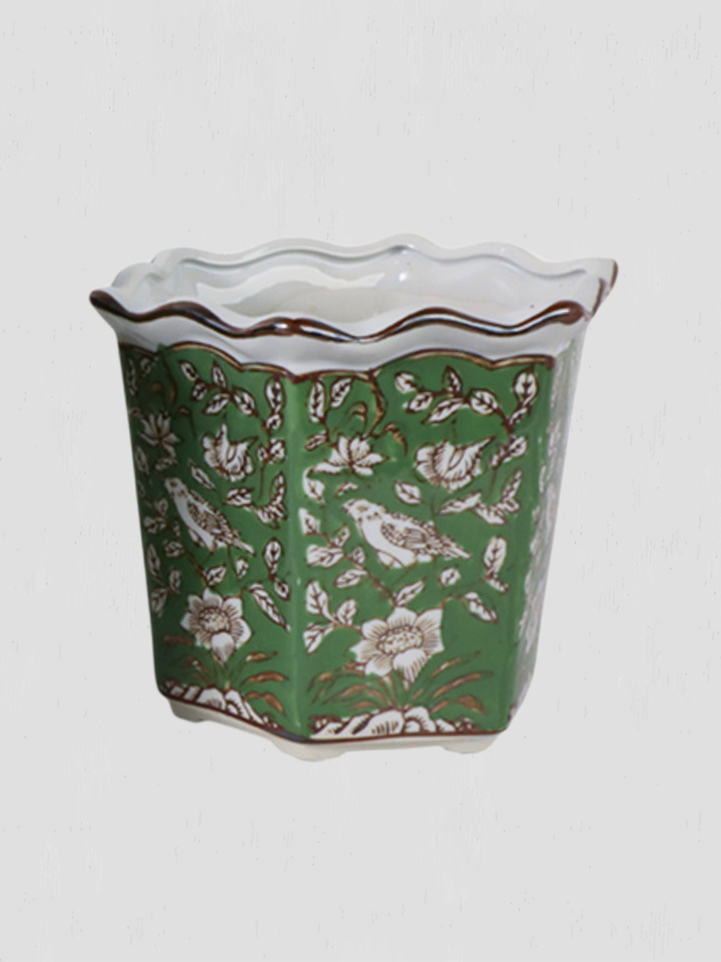 Small Green Chinoiserie Bird Planter