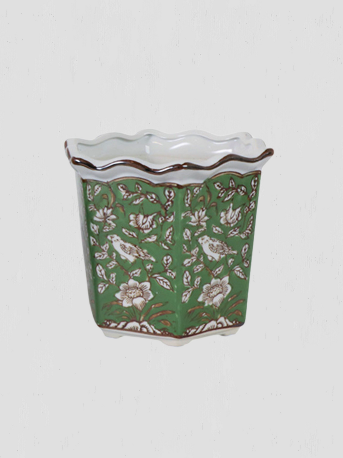 Small Green Chinoiserie Bird Planter