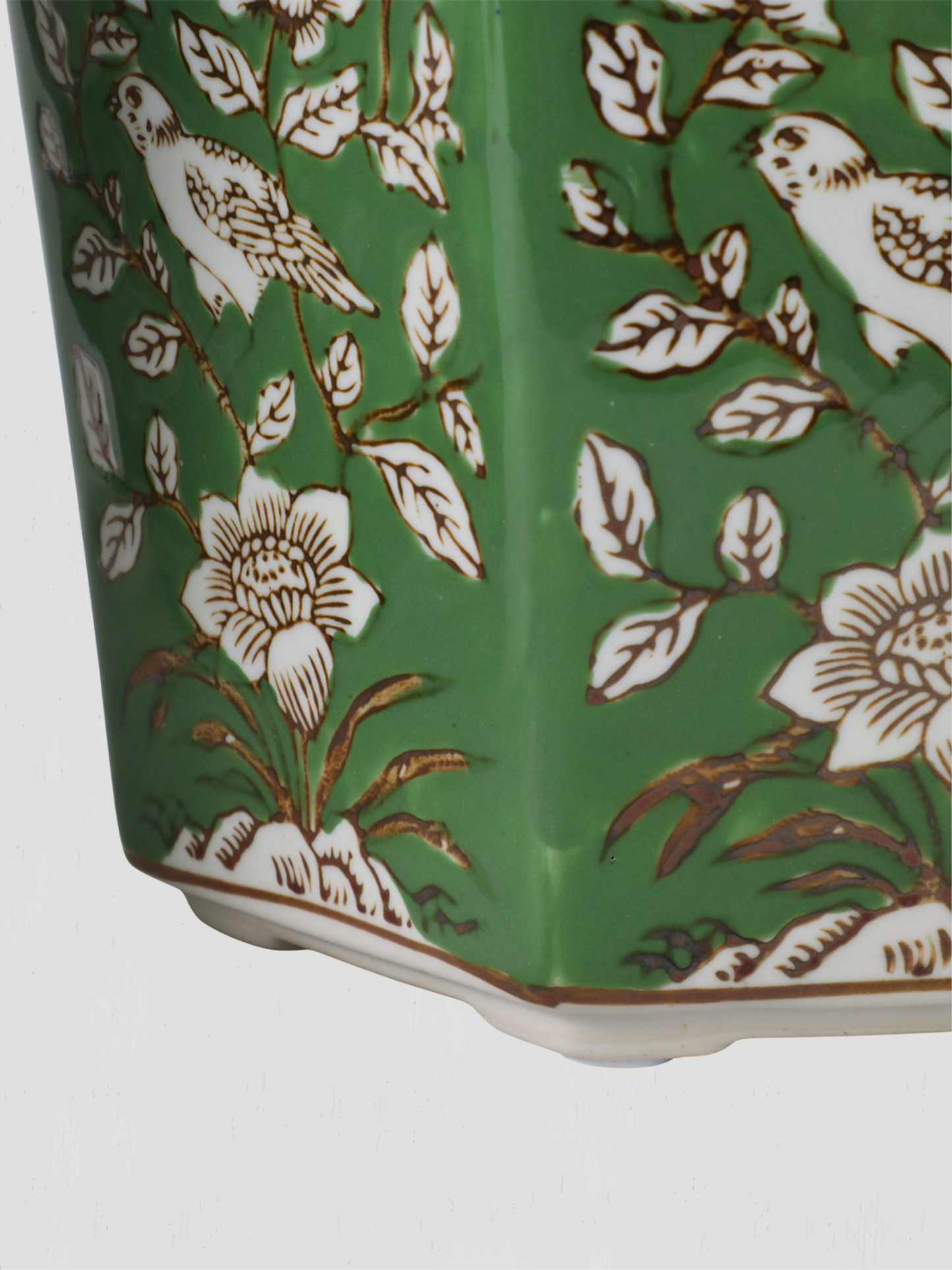 Small Green Chinoiserie Bird Planter