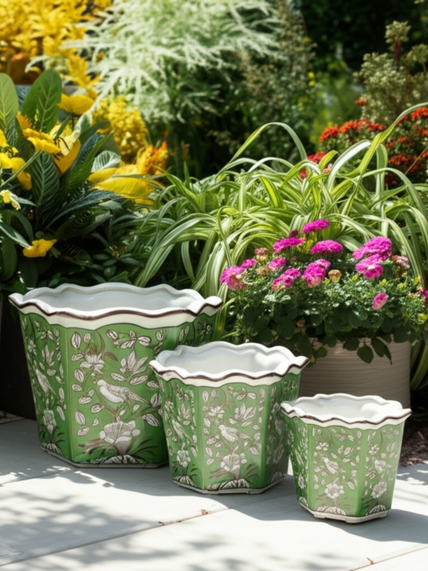 Large Green Chinoiserie Bird Planter