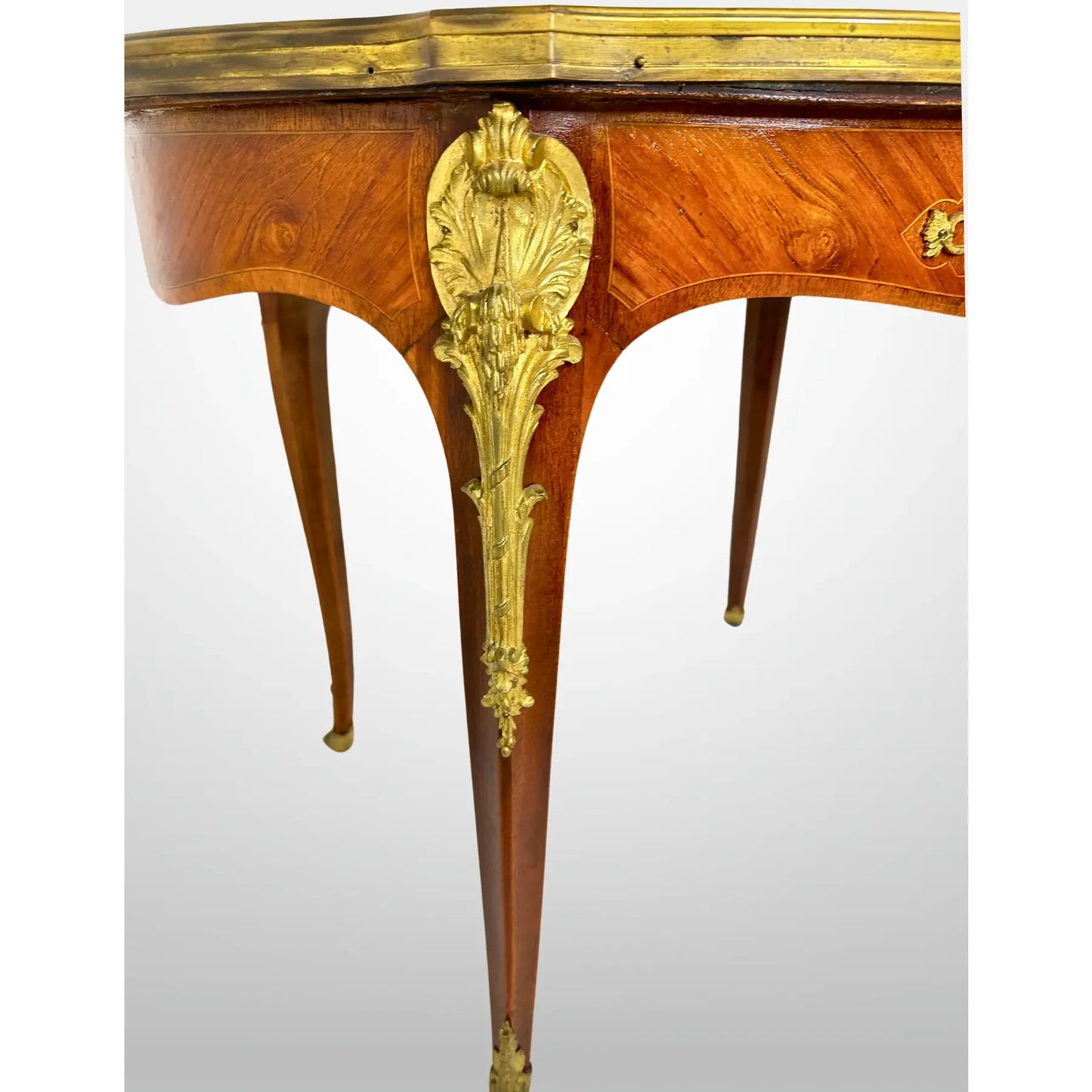 Vintage Fruitwood Louis XV Style Marble Top Coffee Table Ormolu Mounts