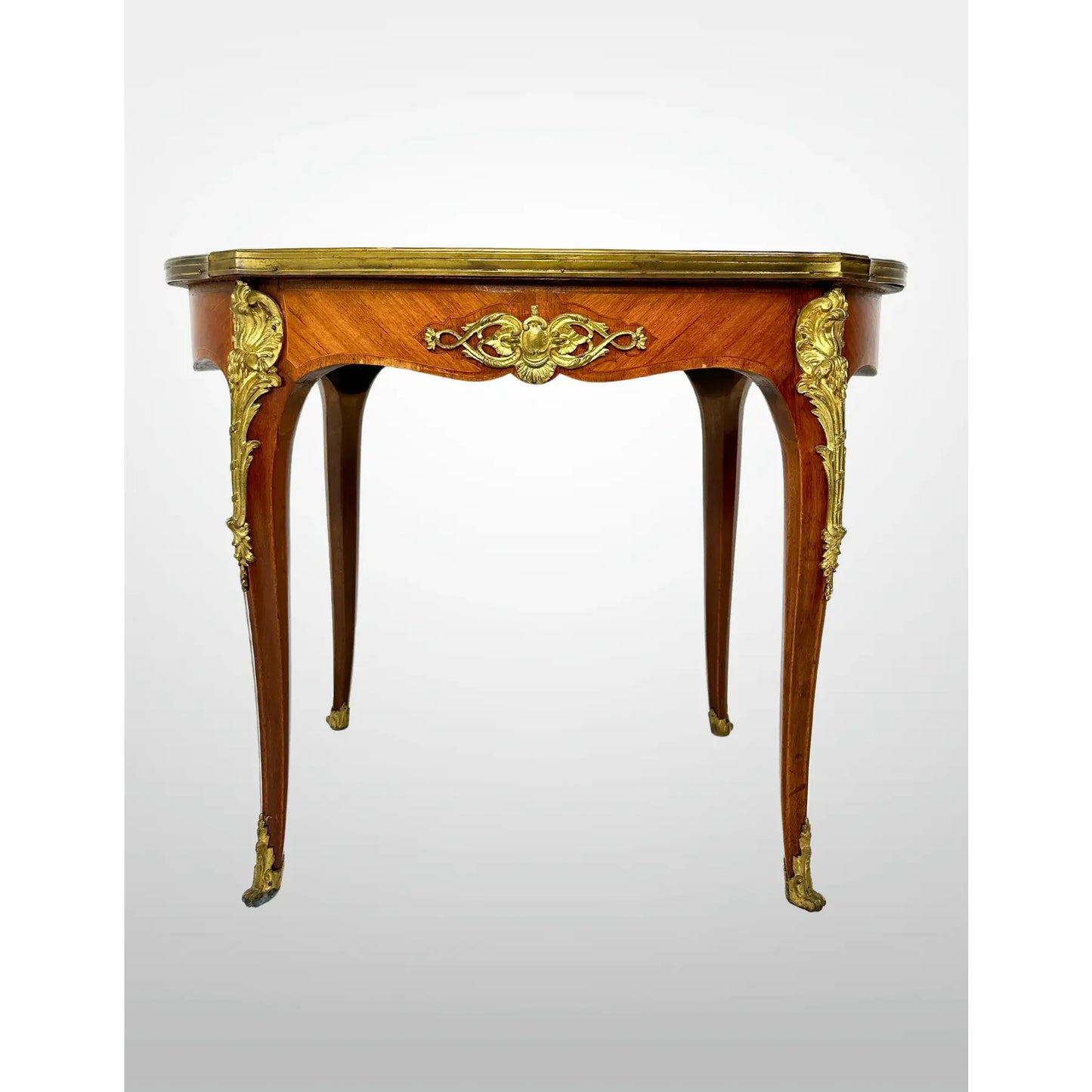 Vintage Fruitwood Louis XV Style Marble Top Coffee Table Ormolu Mounts