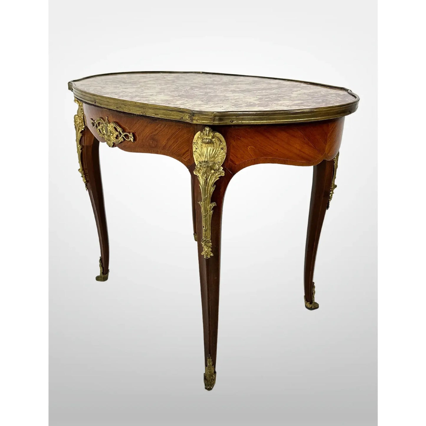 Vintage Fruitwood Louis XV Style Marble Top Coffee Table Ormolu Mounts
